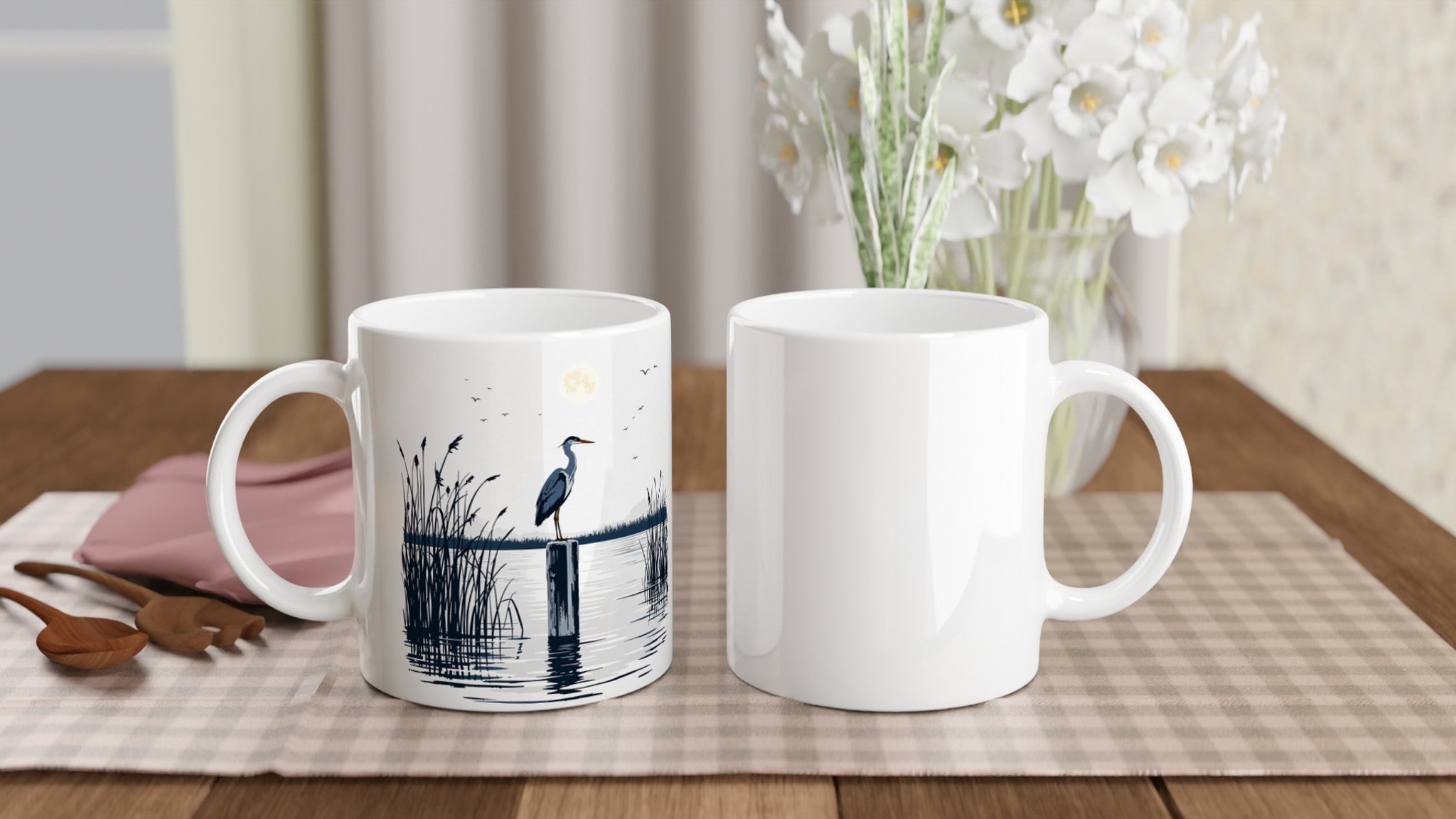 Night Heron Estuary Moonlight Mug — detail view | Wild Thread Co