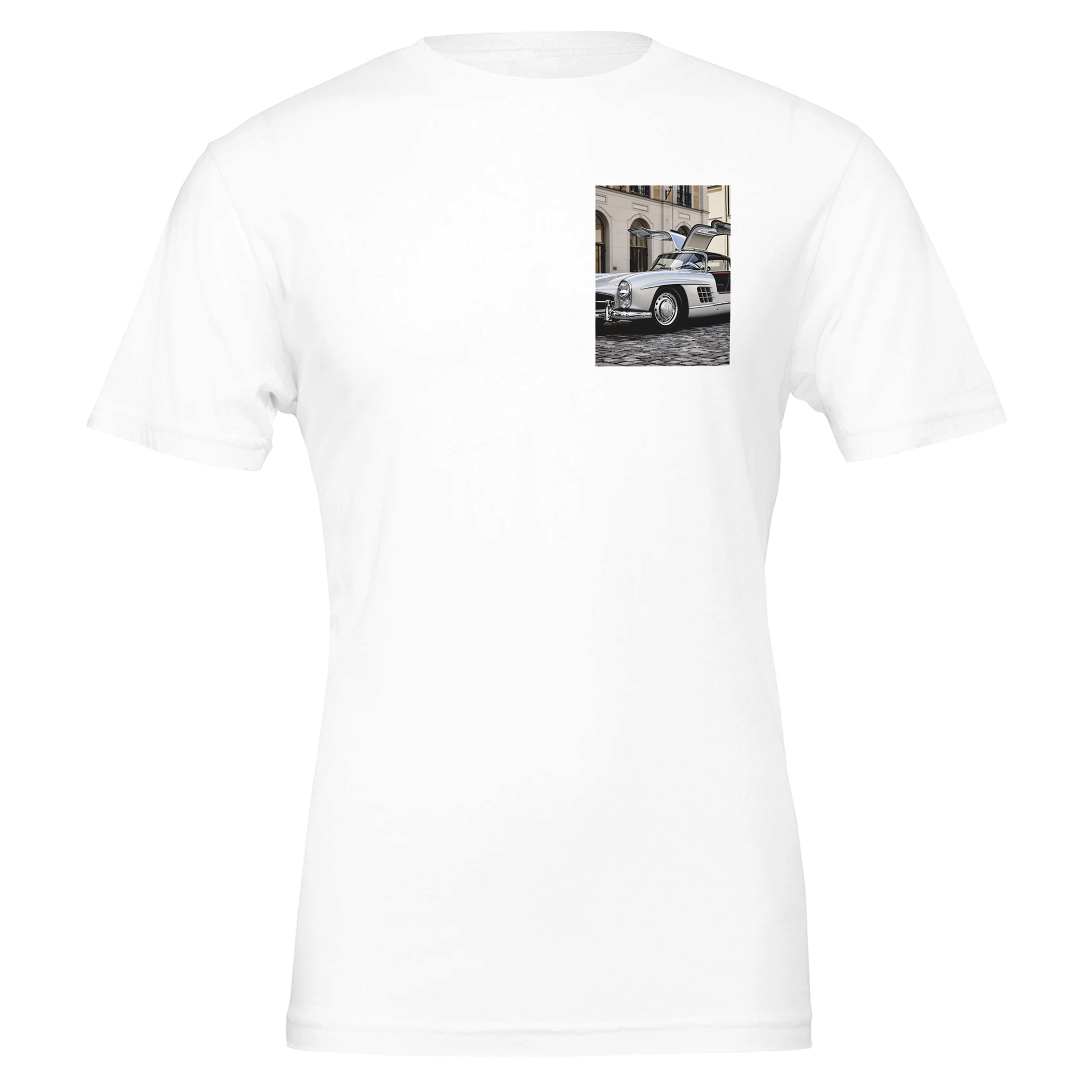 Mercedes 300sl Gullwing UK Gift T-Shirt — detail view | Wild Thread Co
