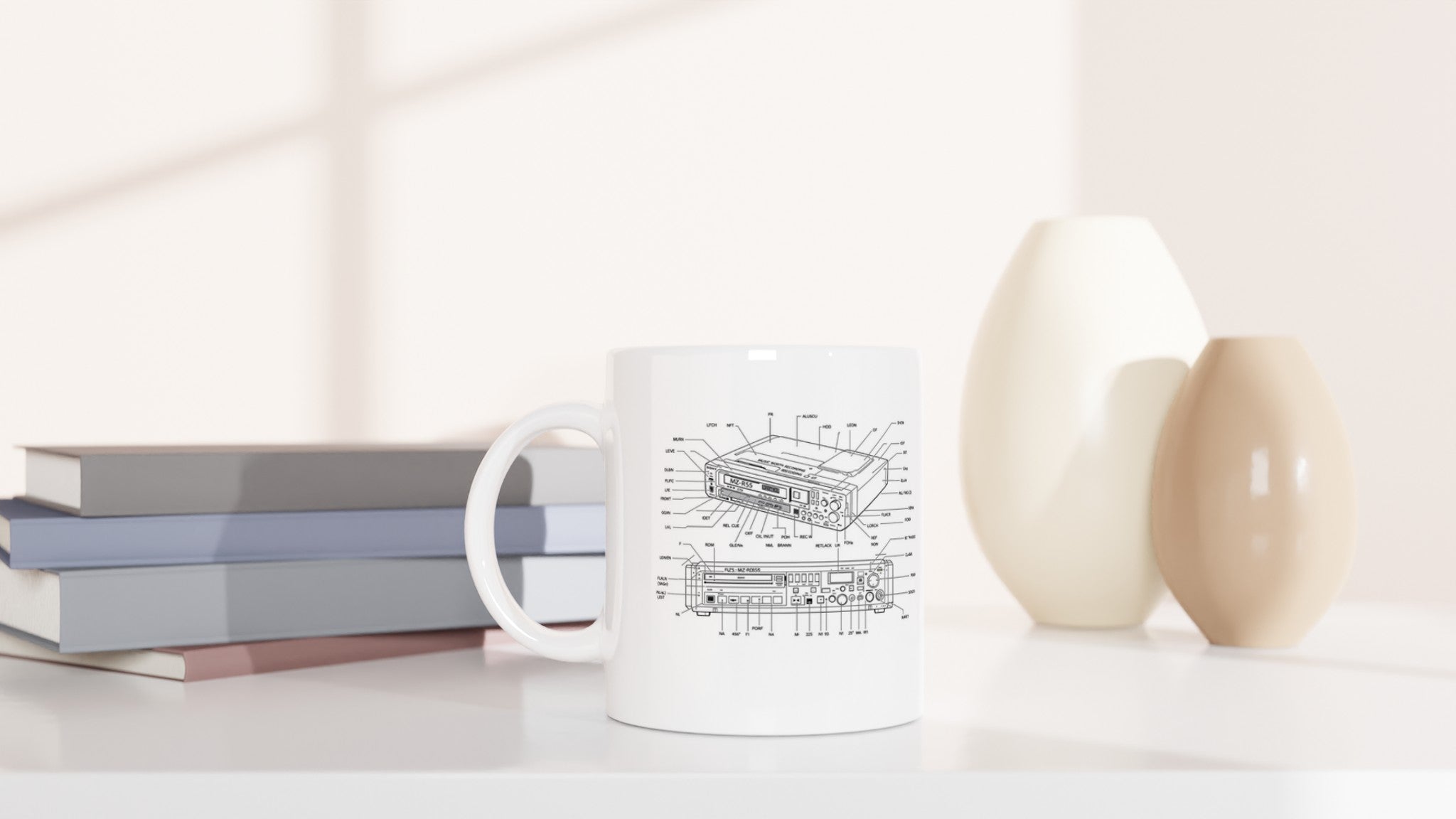 Minidisc Player Technical Illustration Mug — detail view | Wild Thread Co