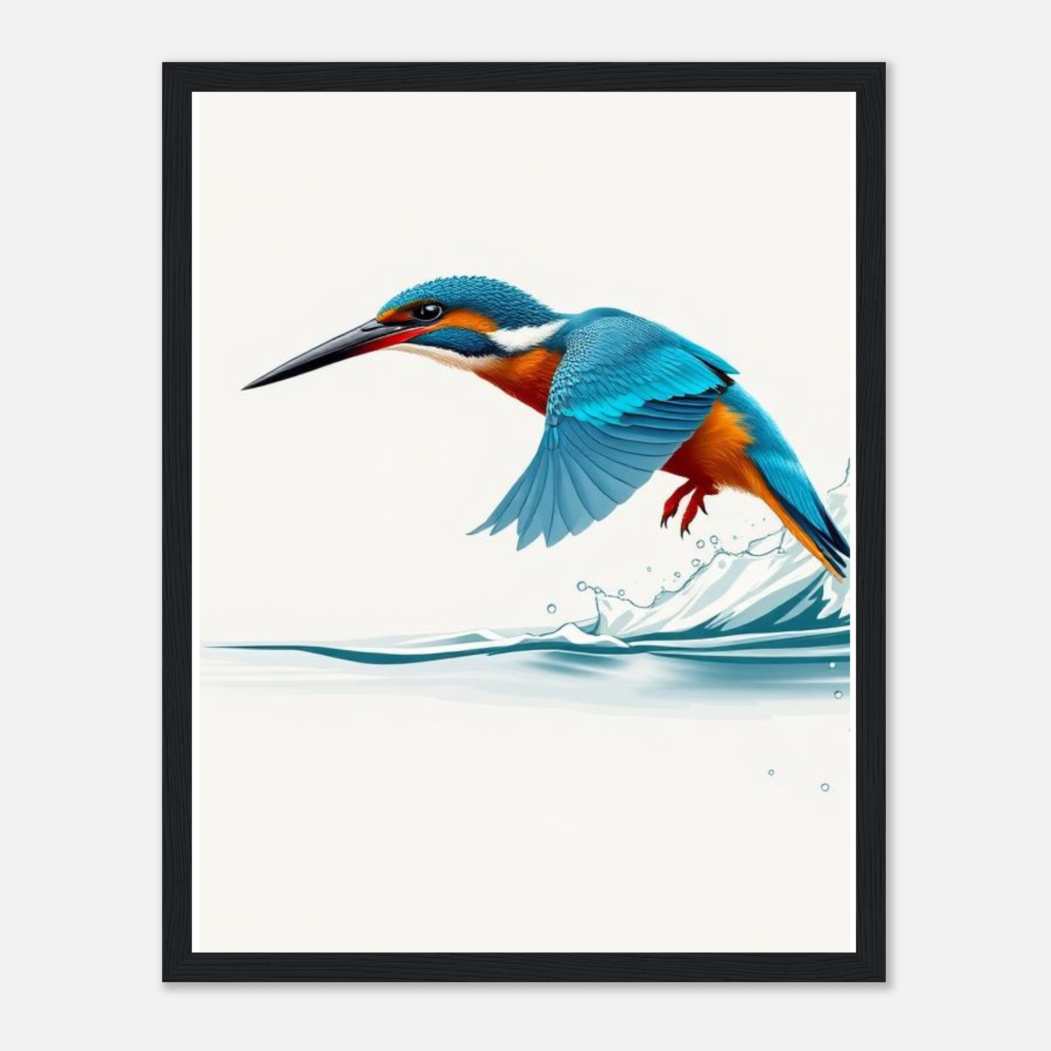 Kingfisher Dive Framed Print Wall Art Ready to Hang UK Framed Art Print — detail view | Wild Thread Co