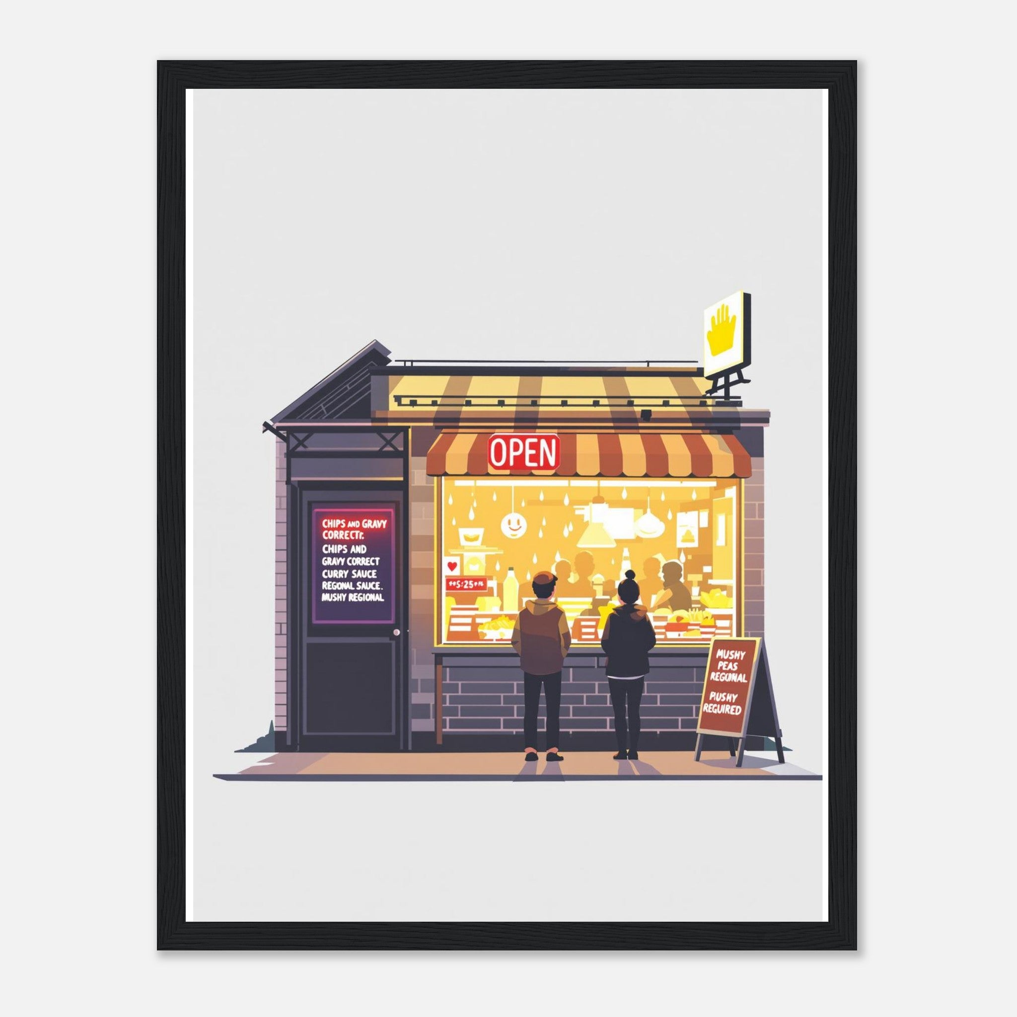 Chip Shop Night Neon Framed Print Wall Art Ready to Hang UK — Framed Art Print | Wild Thread Co