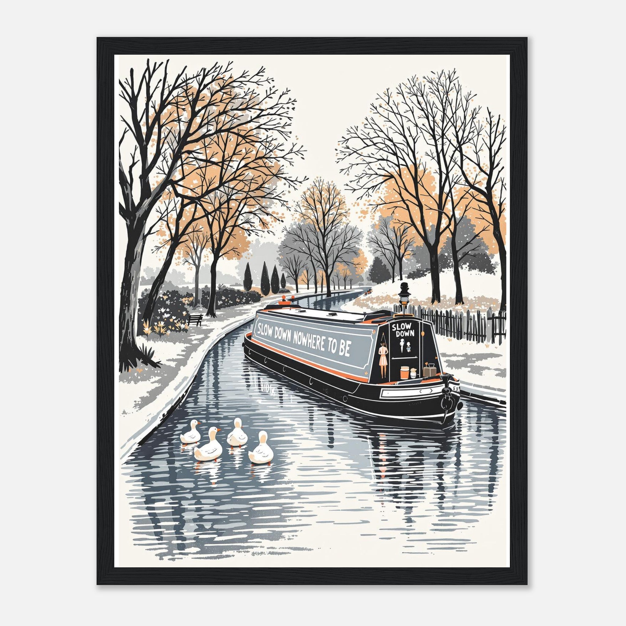 Canal Narrowboat Slow Down Framed Art Print — detail view | Wild Thread Co