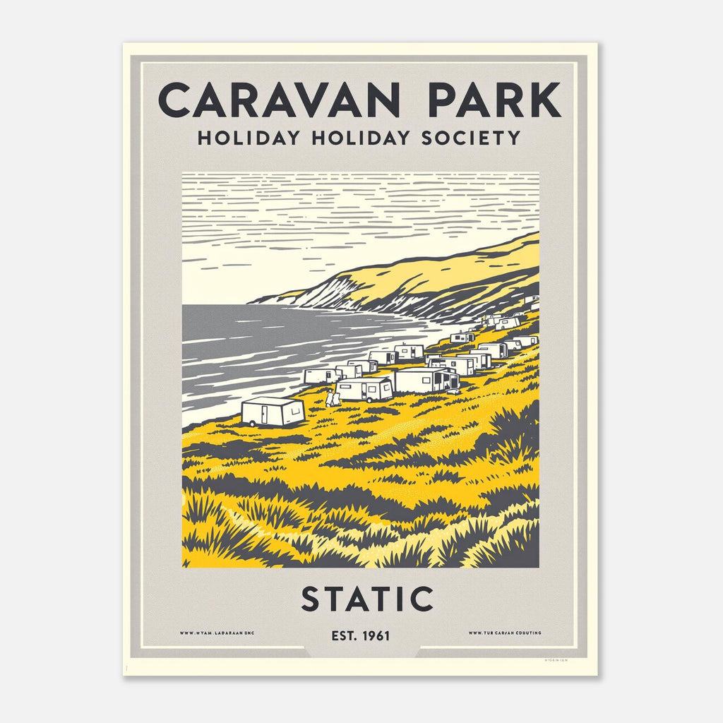 Caravan Park Vintage Travel Poster Art Print — detail view | Wild Thread Co