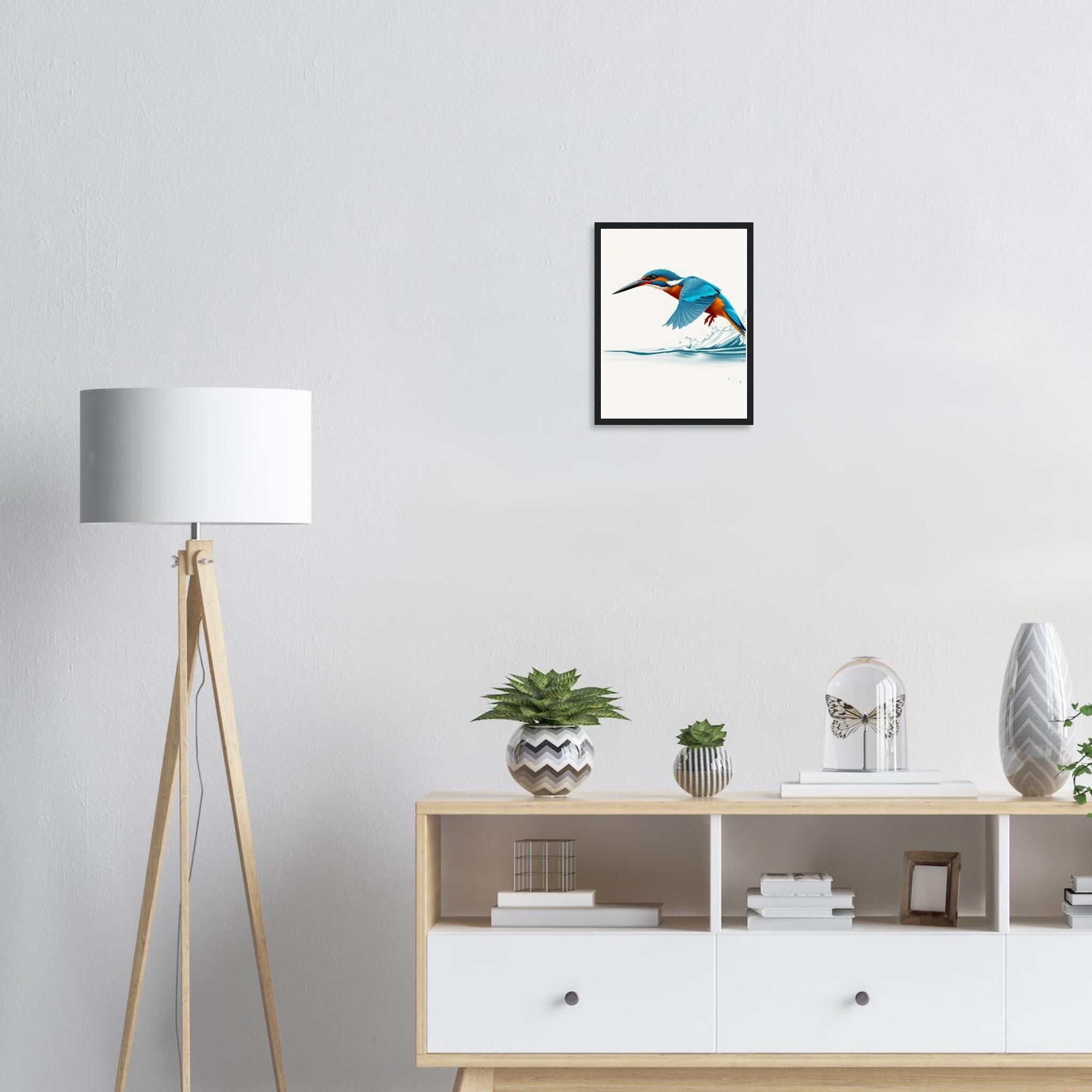 Kingfisher Dive Art Framed Print Wall Art Ready to Hang UK Framed Art Print — detail view | Wild Thread Co