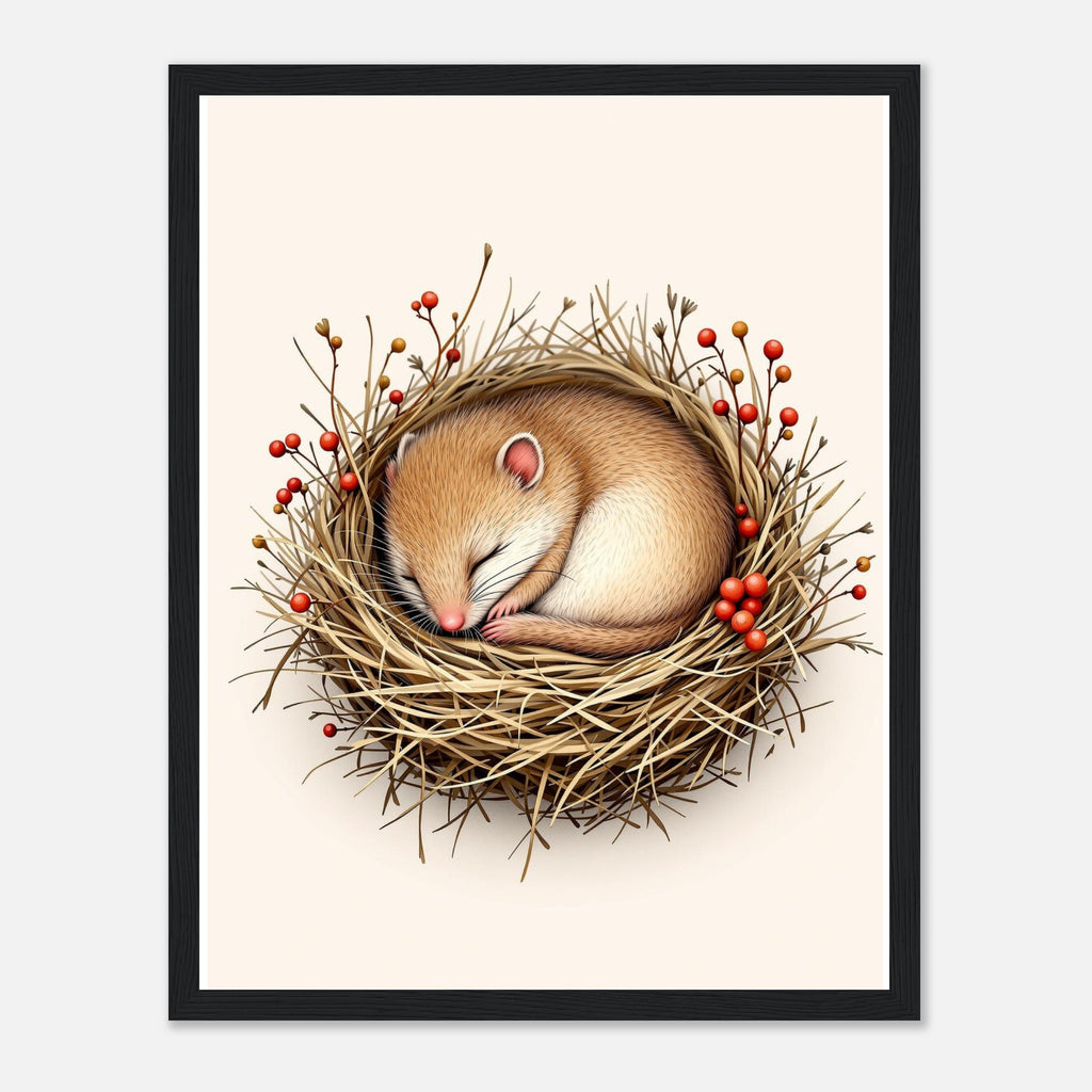 Dormouse Sleeping Framed Print Wall Art Ready to Hang UK Framed Art Print — detail view | Wild Thread Co