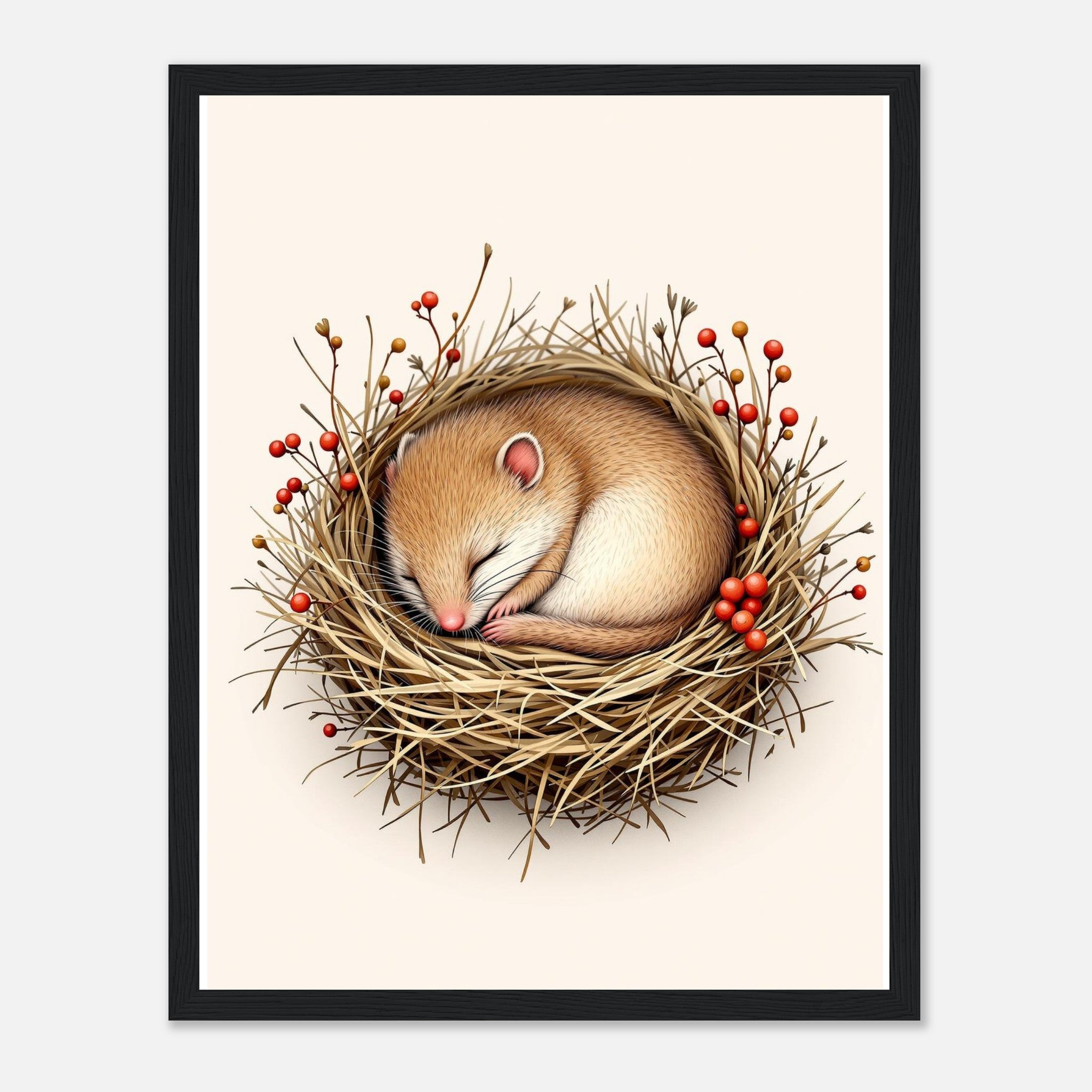 Dormouse Sleeping Framed Print Wall Art Ready to Hang UK Framed Art Print — detail view | Wild Thread Co