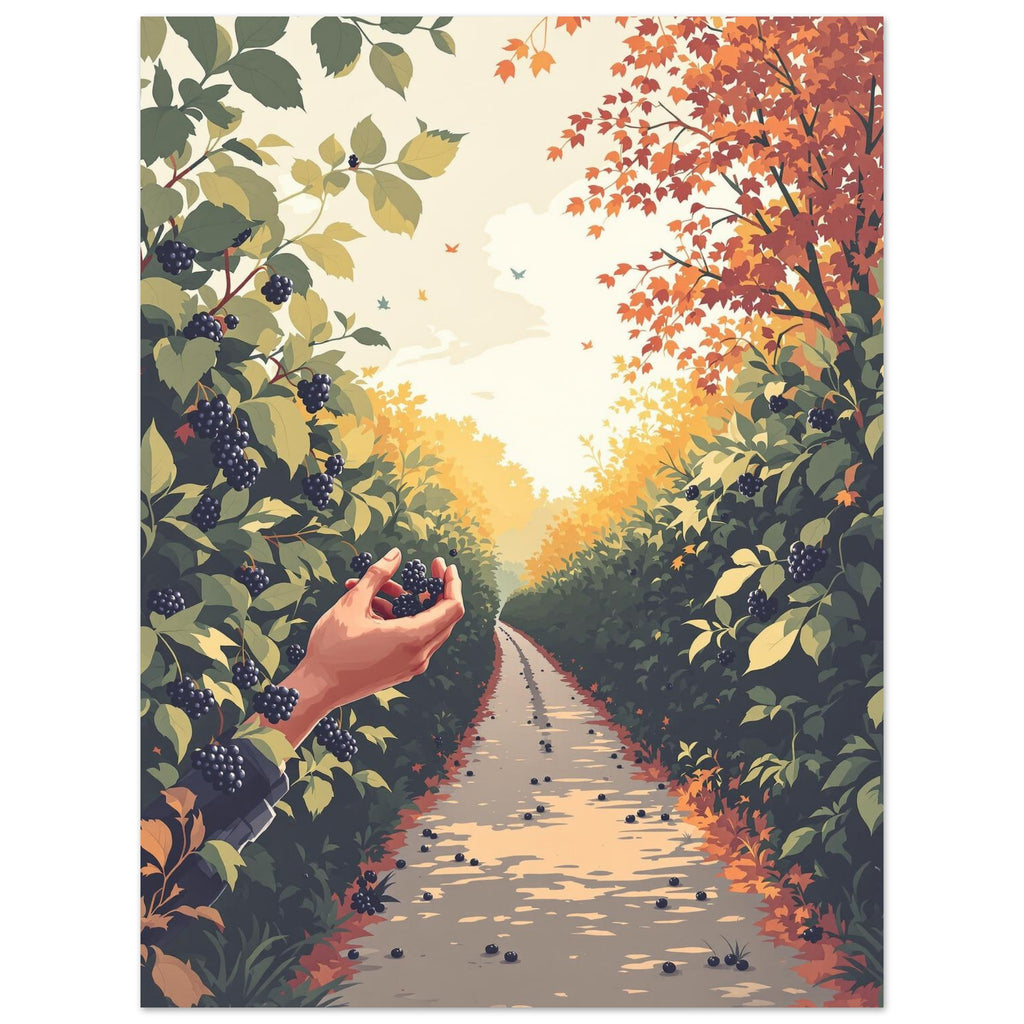 Blackberry Foraging , FREE FOOD Hedgerow Art, Forager Gift A1 UK Art Print Poste — Art Print | Wild Thread Co