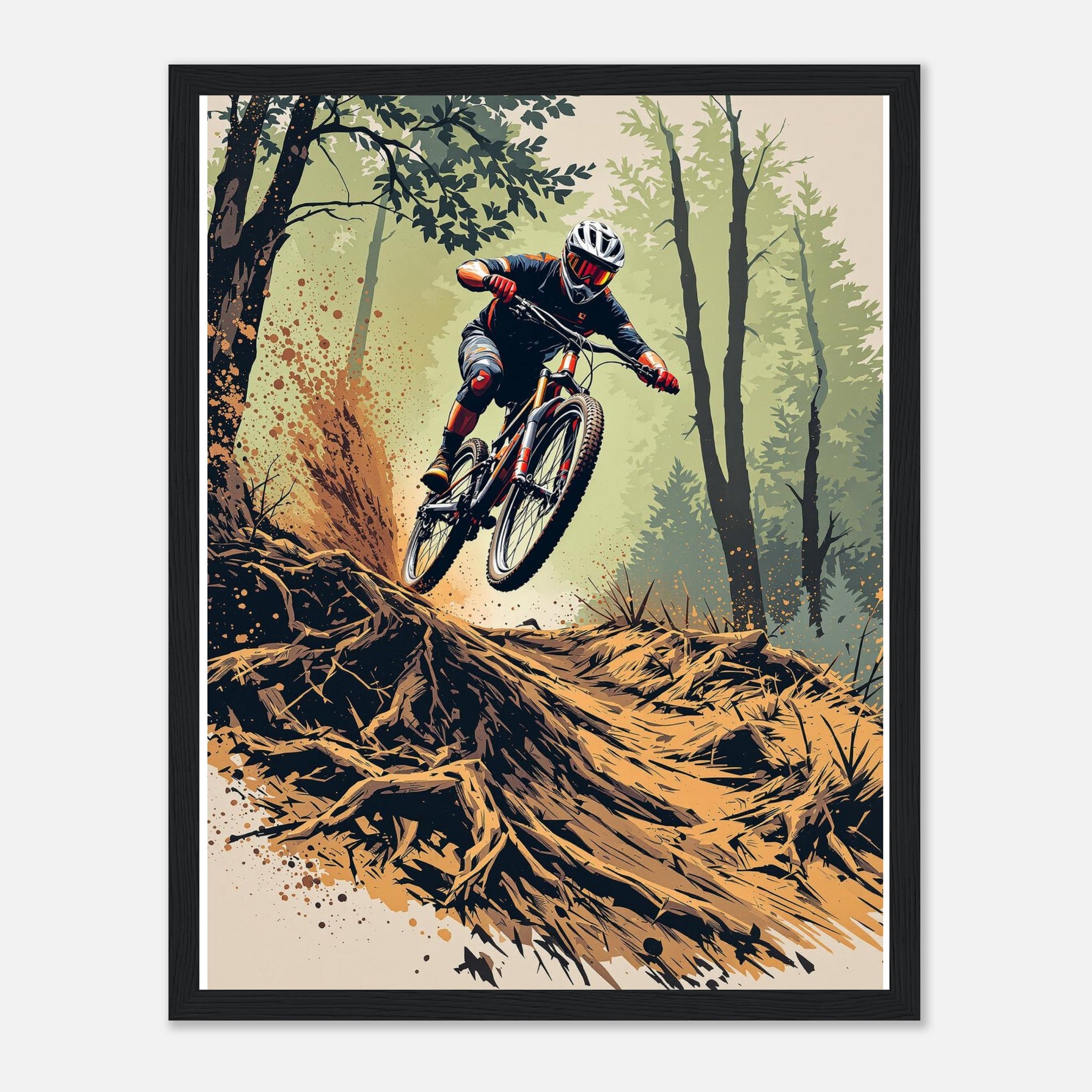 Mountain Biking Descent Framed Art Print — detail view | Wild Thread Co