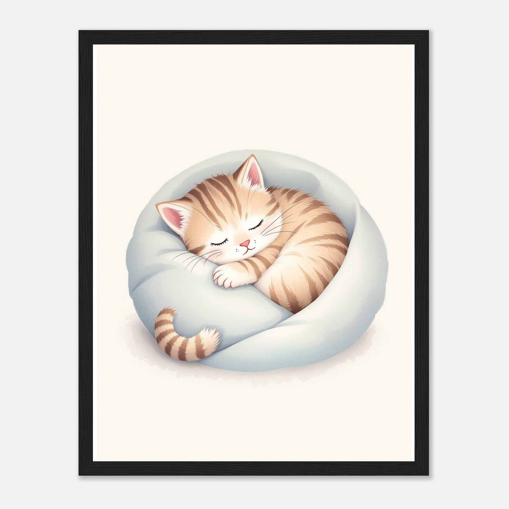 Sleeping Kitten Art Framed Print Wall Art Ready to Hang UK Framed Art Print — detail view | Wild Thread Co