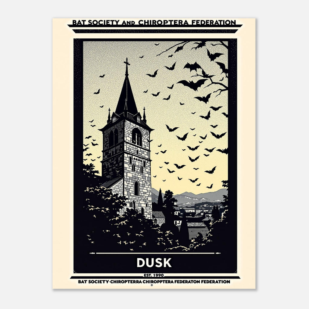 Bat Society Vintage Travel Poster Art Print — detail view | Wild Thread Co