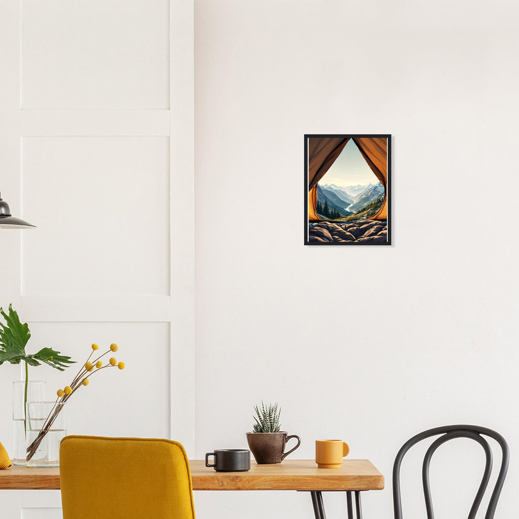 Tent Doorway Mountain Morning Framed Print Wall Art Ready to Hang UK UK Gift Framed Art Print — detail view | Wild Thread Co