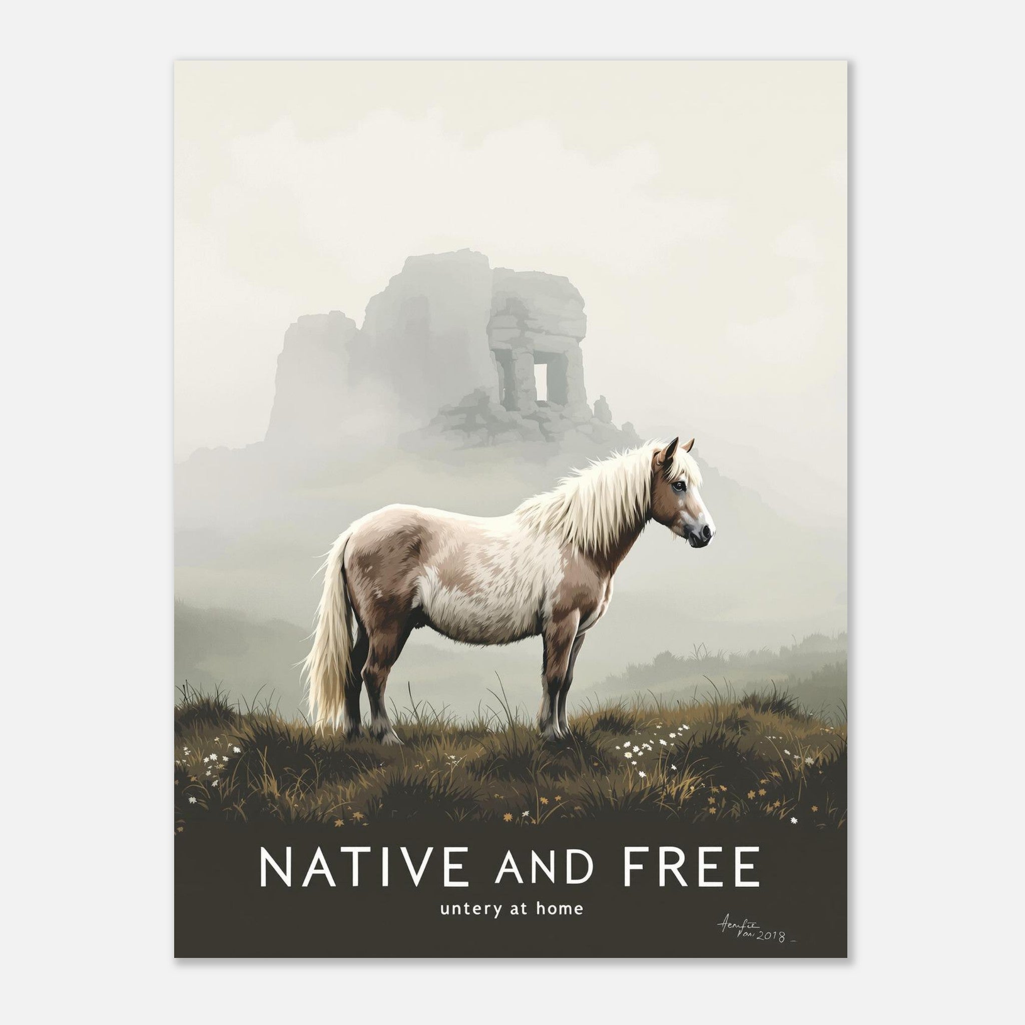 Dartmoor Pony Mist A1 Art Print Art Print — detail view | Wild Thread Co