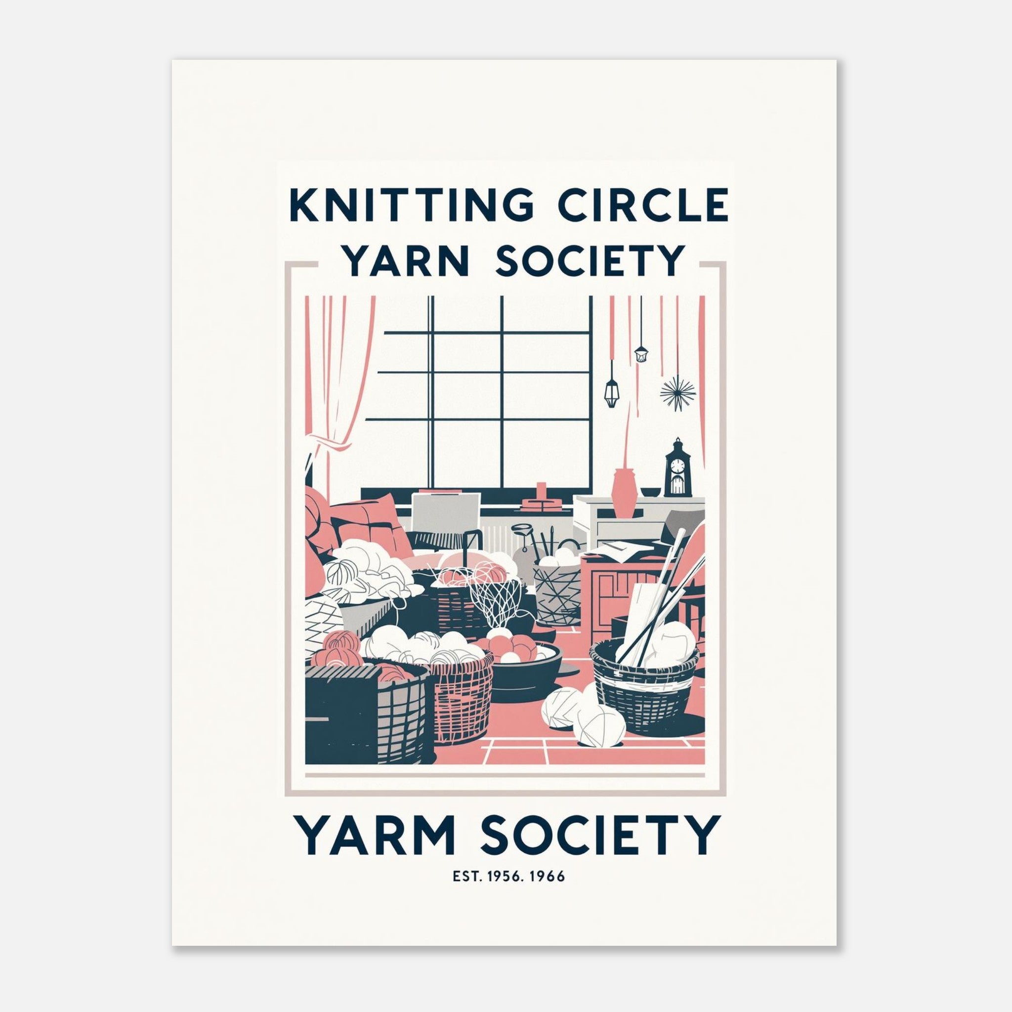 Knitting Circle Vintage Travel Poster Art Print — detail view | Wild Thread Co