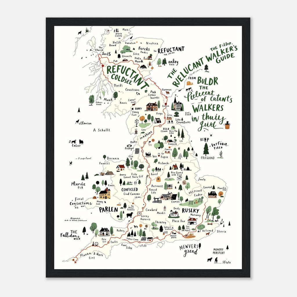 Gorpcore Dog Walking Countryside Framed Print Wall Art Ready to Hang Framed Art Print — detail view | Wild Thread Co