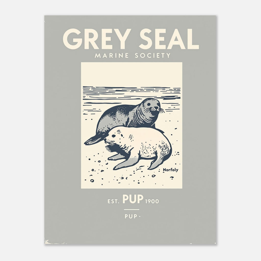 Grey Seal Vintage Travel Poster Art Print — detail view | Wild Thread Co