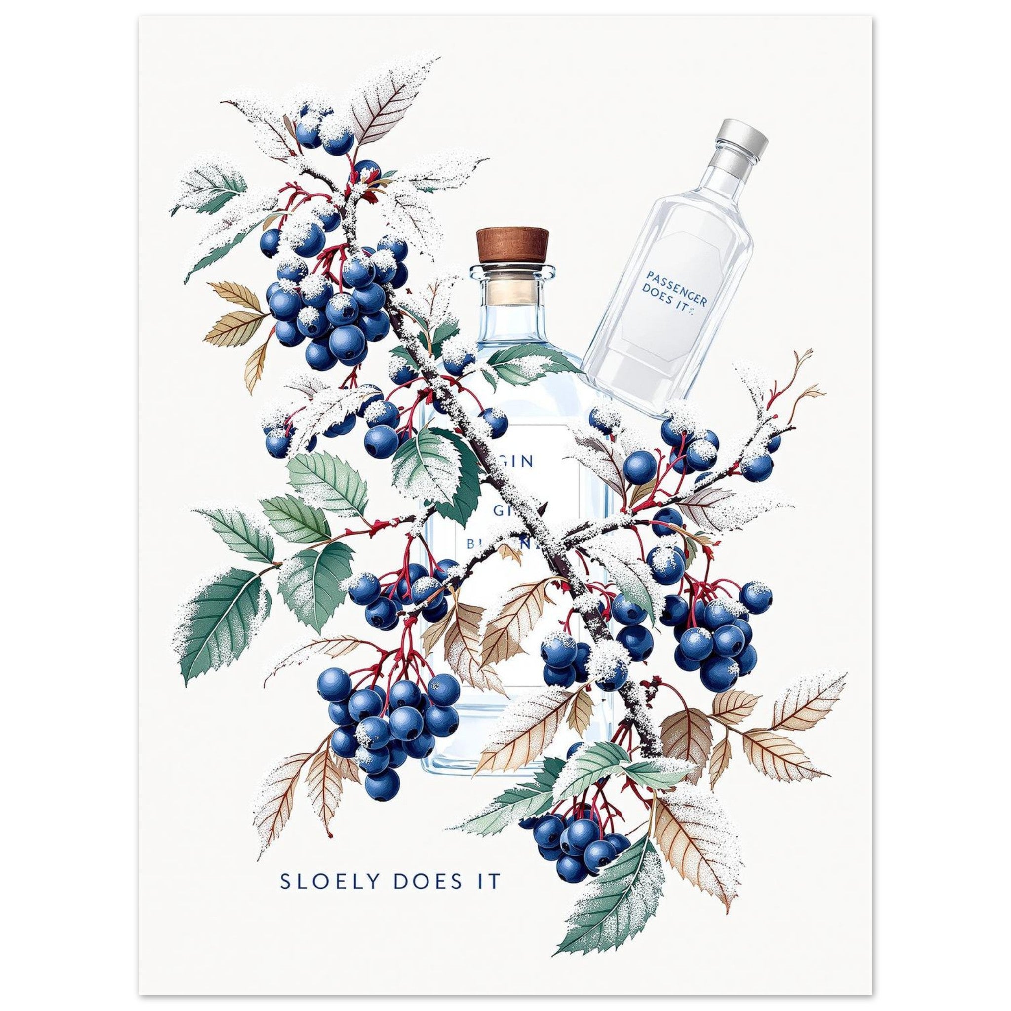 Sloe Gin A1 Blackthorn Berry Frost Art UK Art Print Poster Wall Art UK UK Gift Art Print — detail view | Wild Thread Co