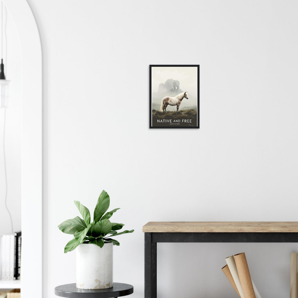 Dartmoor Wild Pony Mist Framed Print Wall Art Ready to Hang UK Framed Art Print — detail view | Wild Thread Co