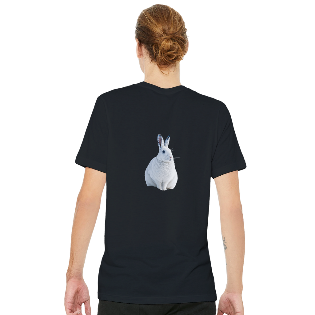 Mountain Hare White Winter Snow T-Shirt — detail view | Wild Thread Co