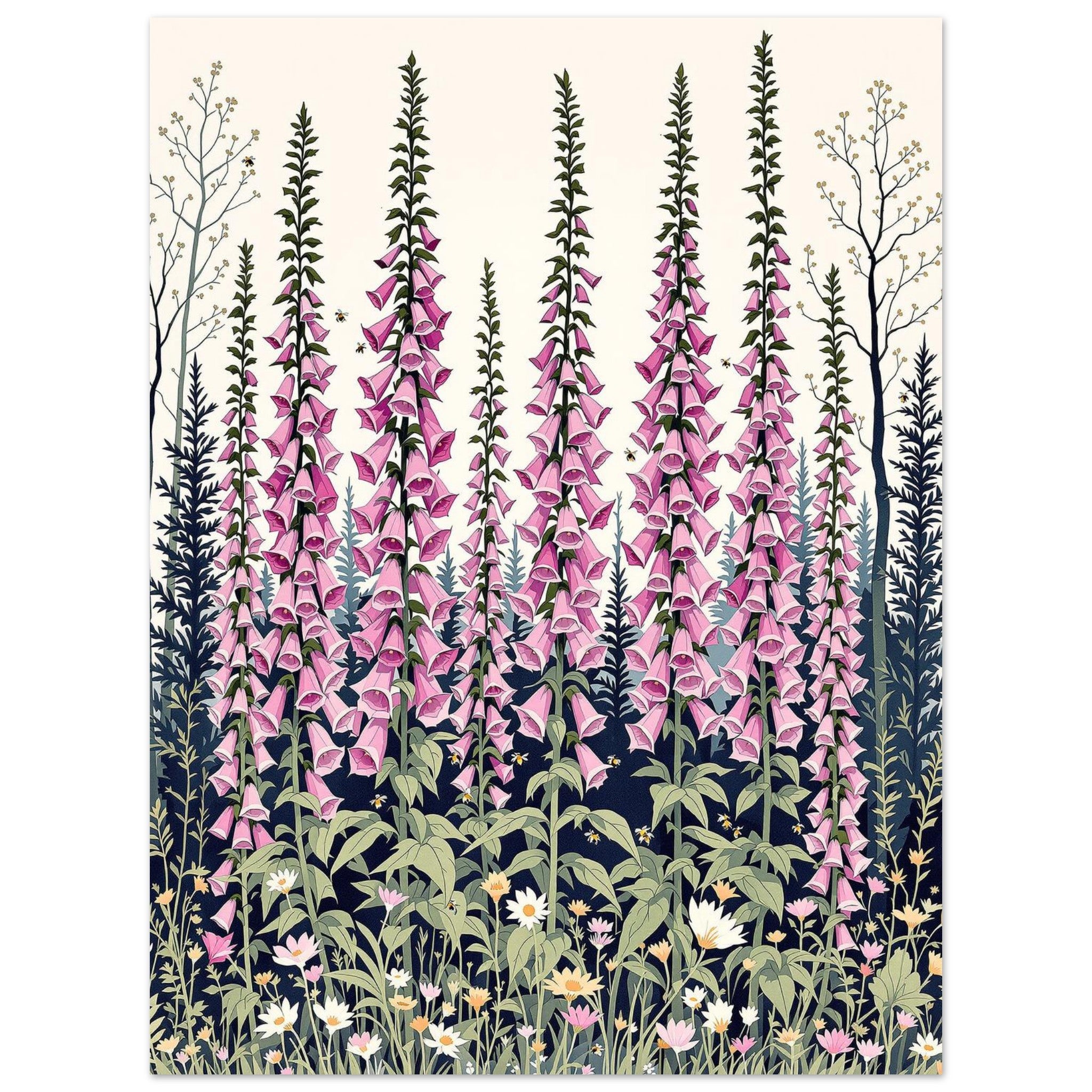 Foxglove Woodland Clearing A1 Art Print Art Print — detail view | Wild Thread Co