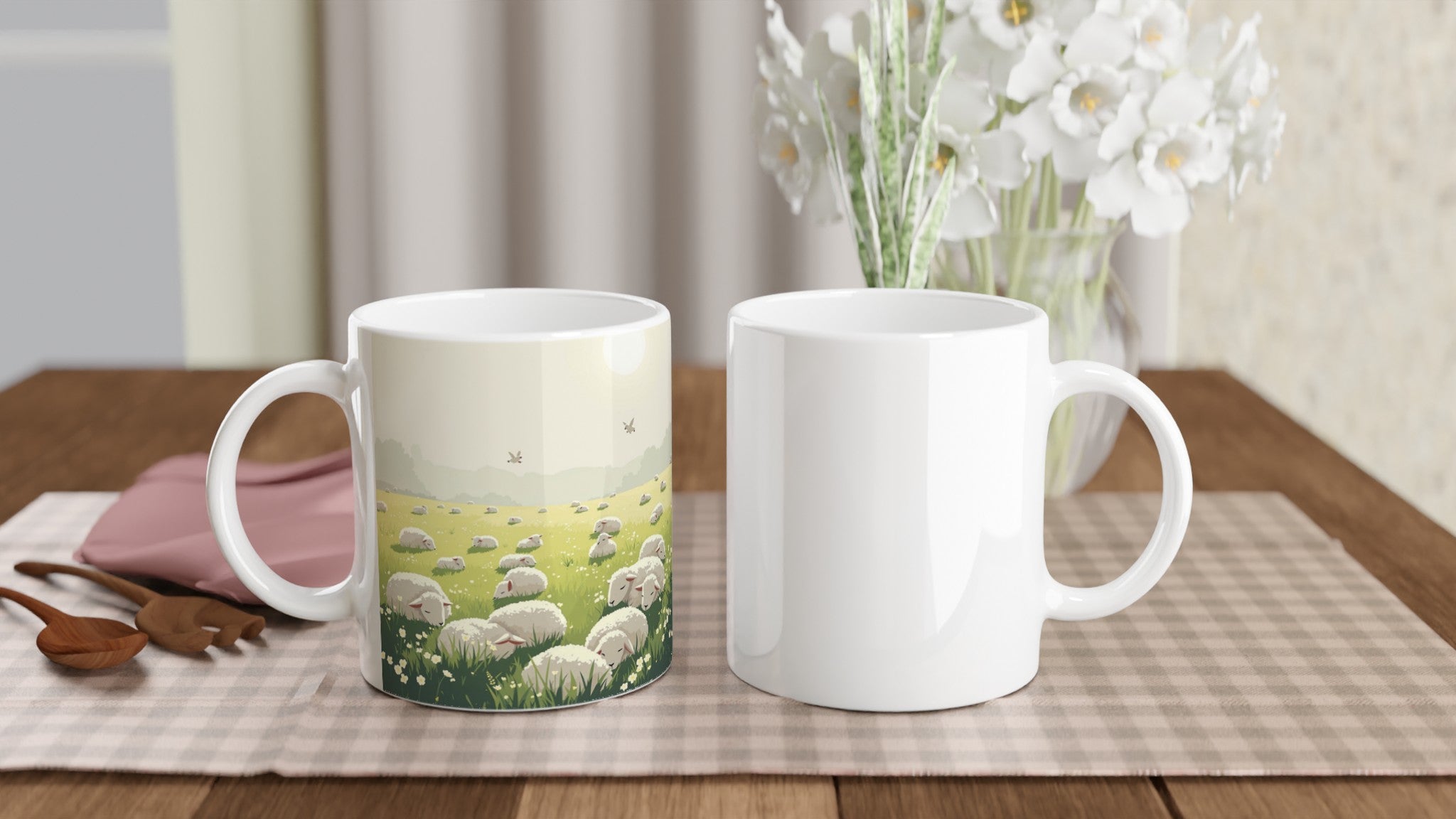 Spring Lambs Field Morning Mug — detail view | Wild Thread Co