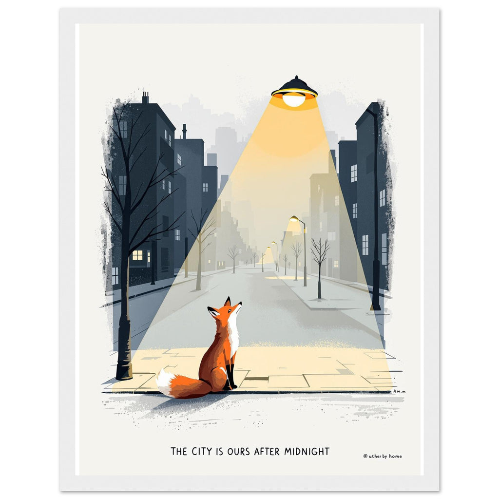 Urban Fox Night Framed Art Print — detail view | Wild Thread Co