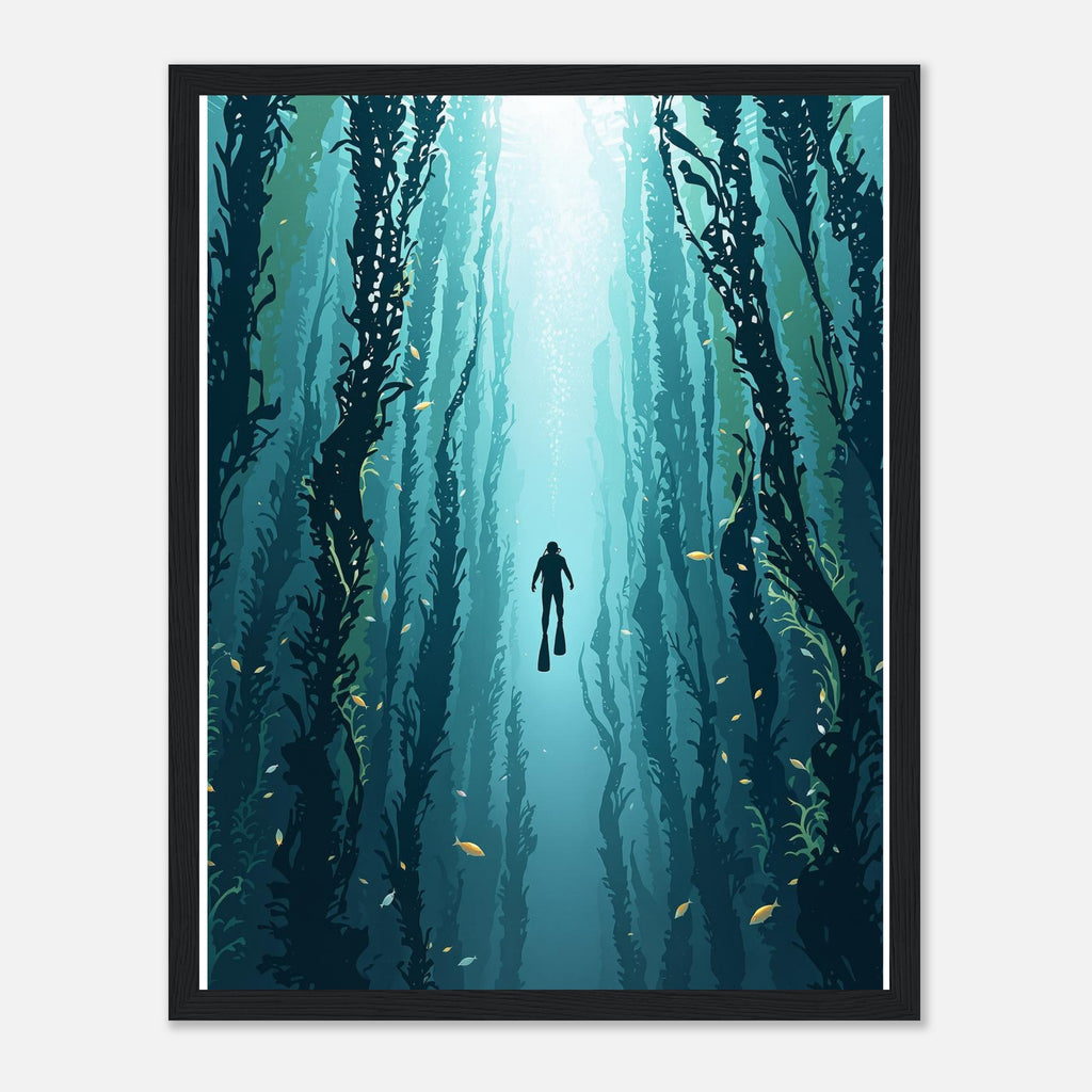 Kelp Forest Freediver Underwater Framed Art Print — detail view | Wild Thread Co