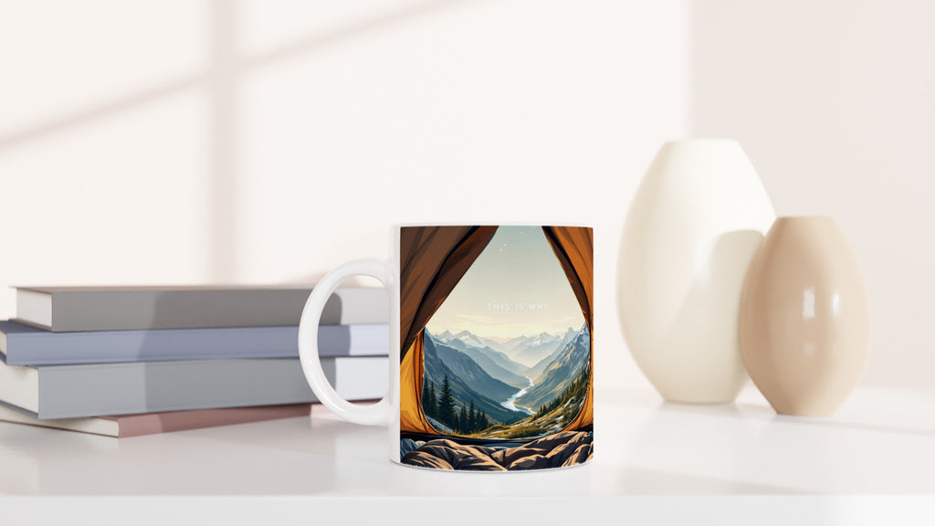 Tent Doorway Mountain Morning Mug — detail view | Wild Thread Co