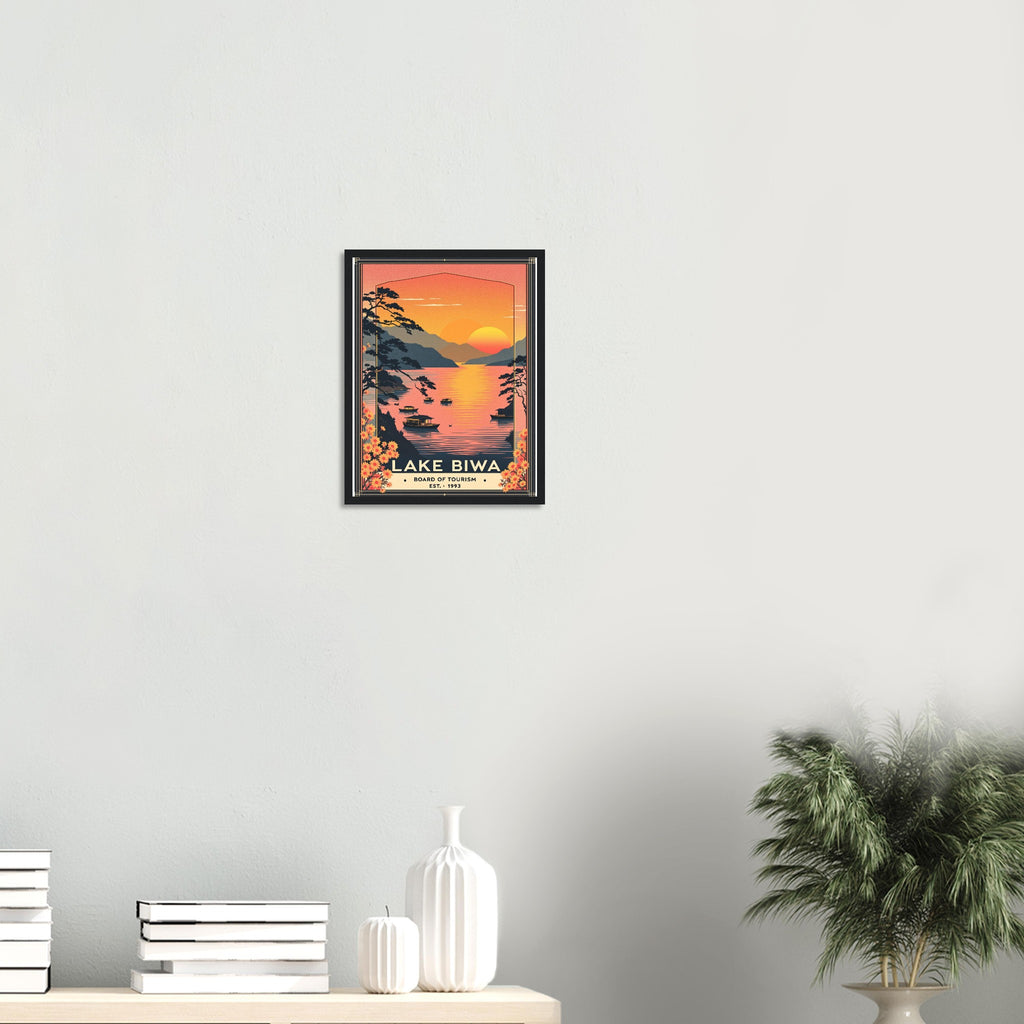 Lake Biwa Vintage Travel Poster Framed Art Print — detail view | Wild Thread Co