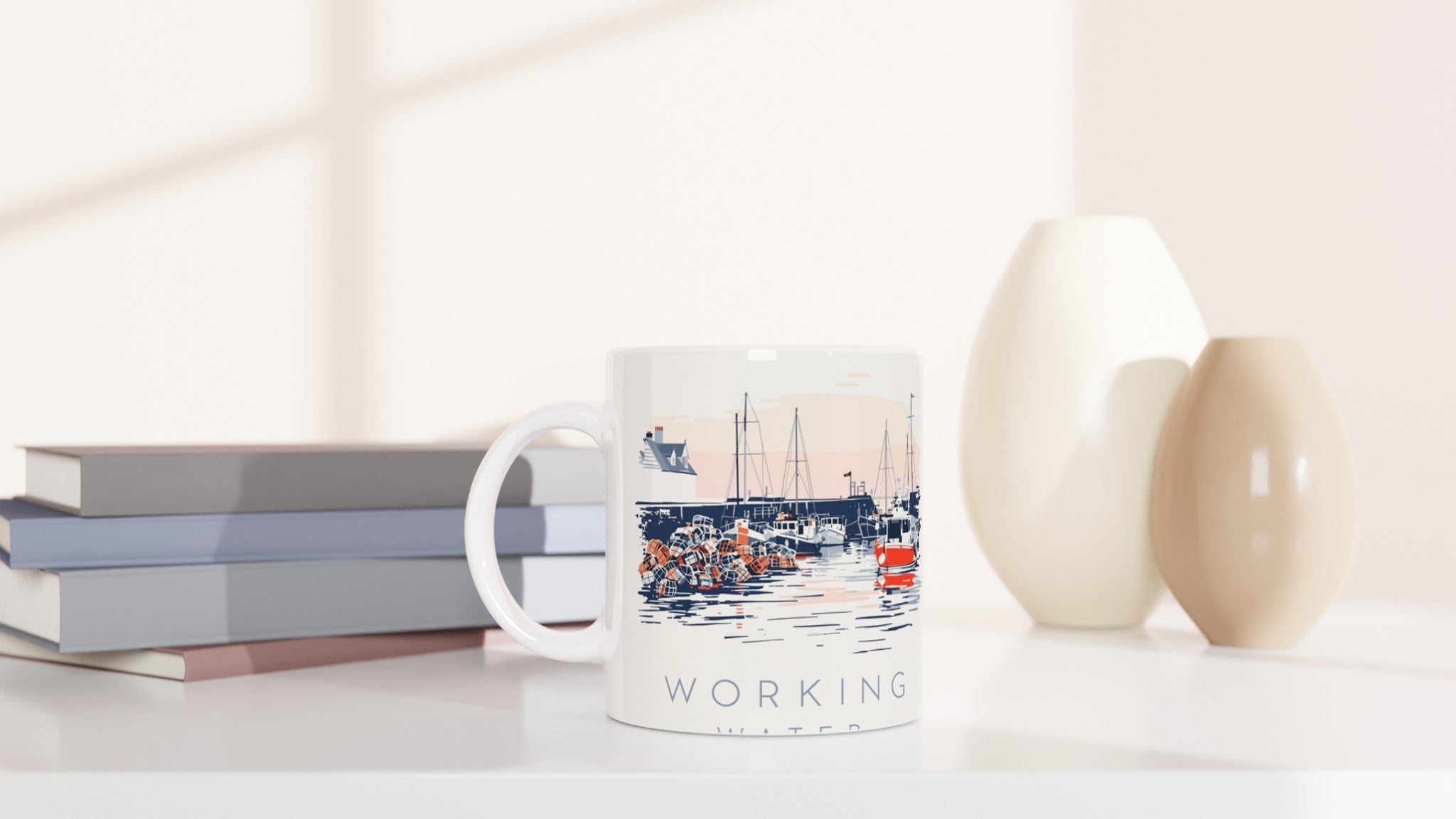 Fishing Village Lobster Pots Harbour Mug — detail view | Wild Thread Co