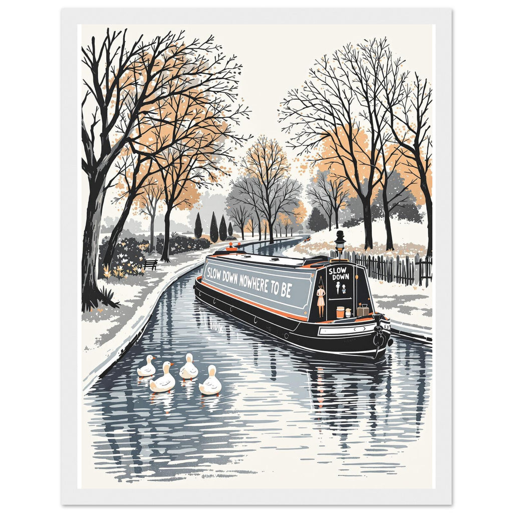 Canal Narrowboat Slow Down Framed Art Print — detail view | Wild Thread Co