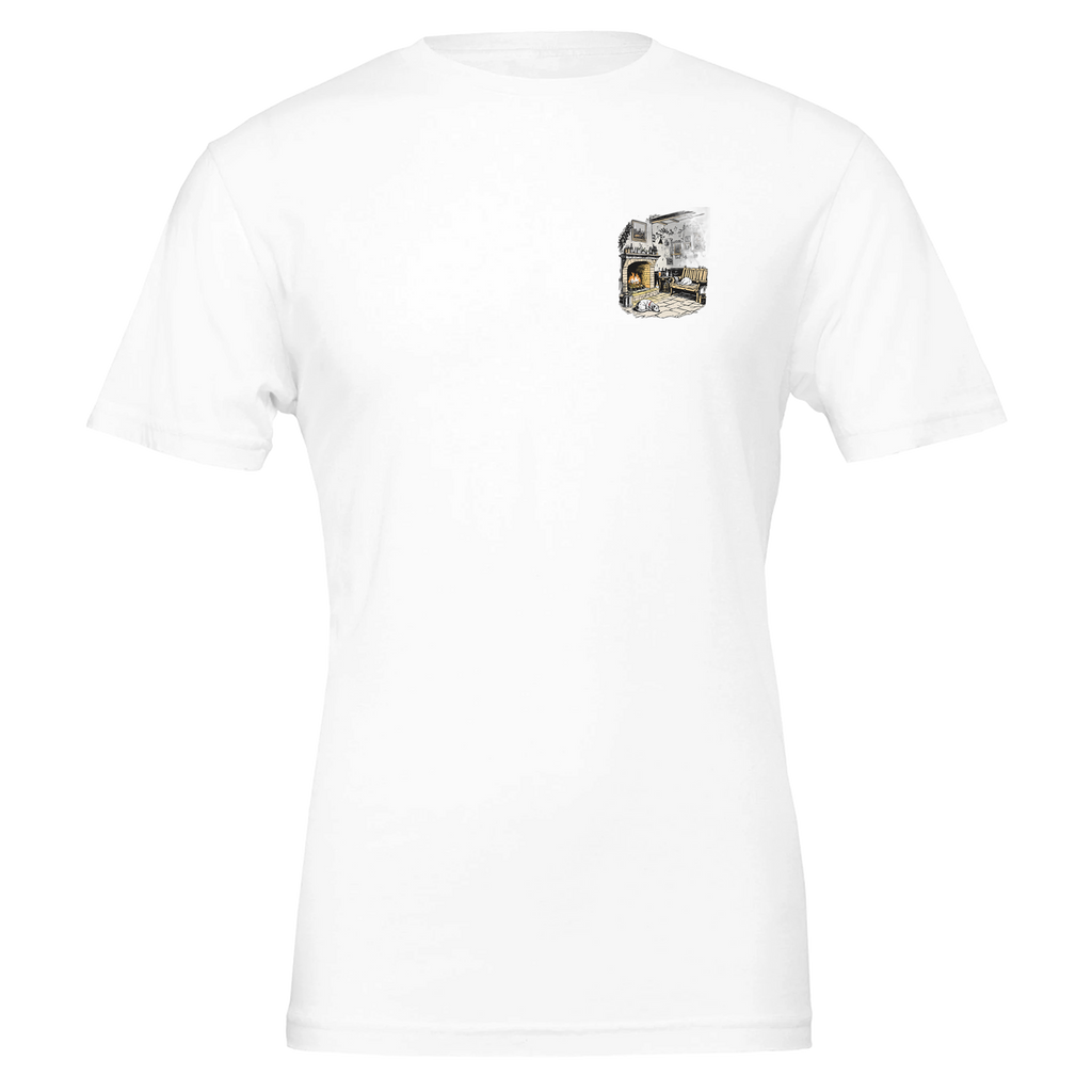 Country Pub Fireplace Sanctuary T-Shirt — detail view | Wild Thread Co