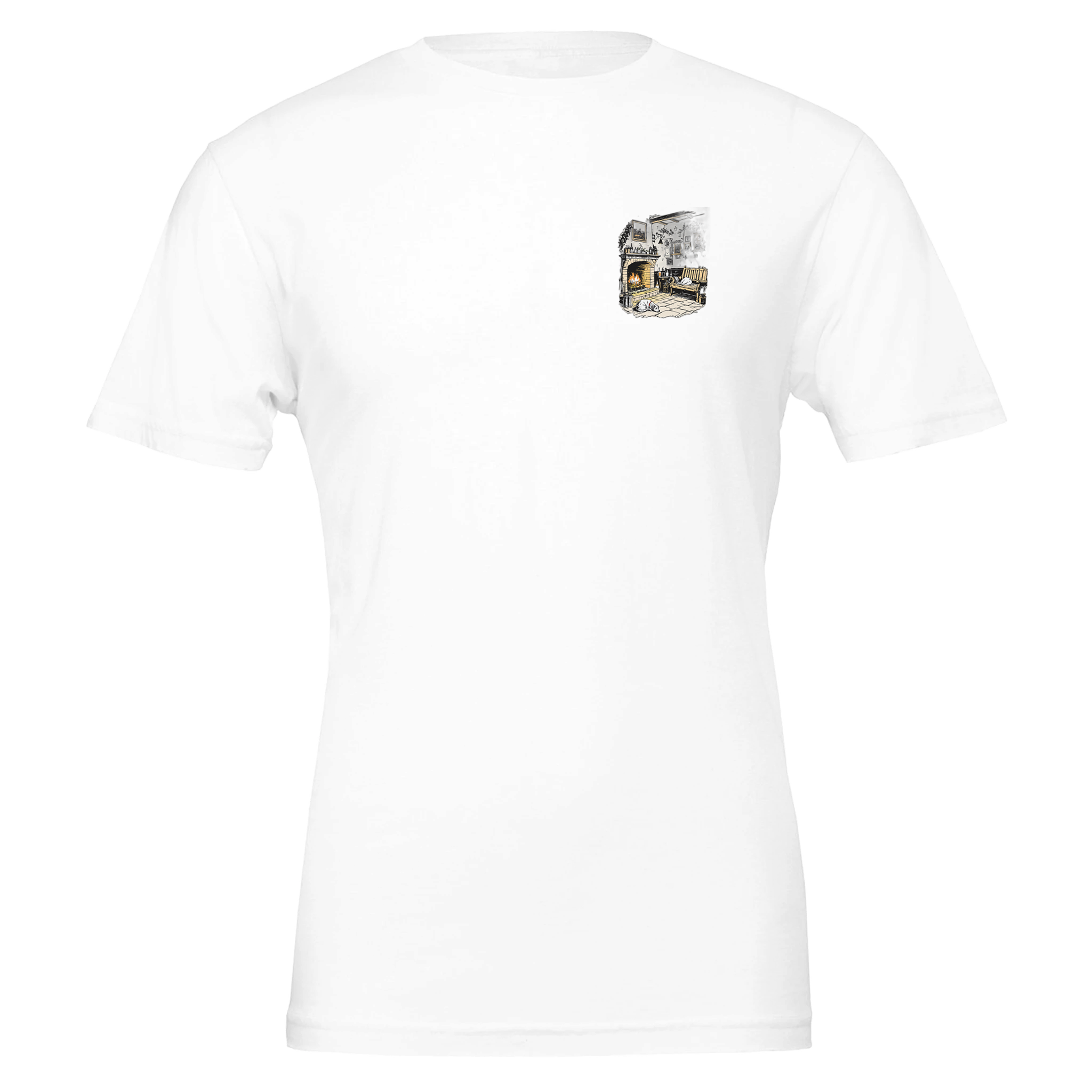 Country Pub Fireplace Sanctuary T-Shirt — detail view | Wild Thread Co