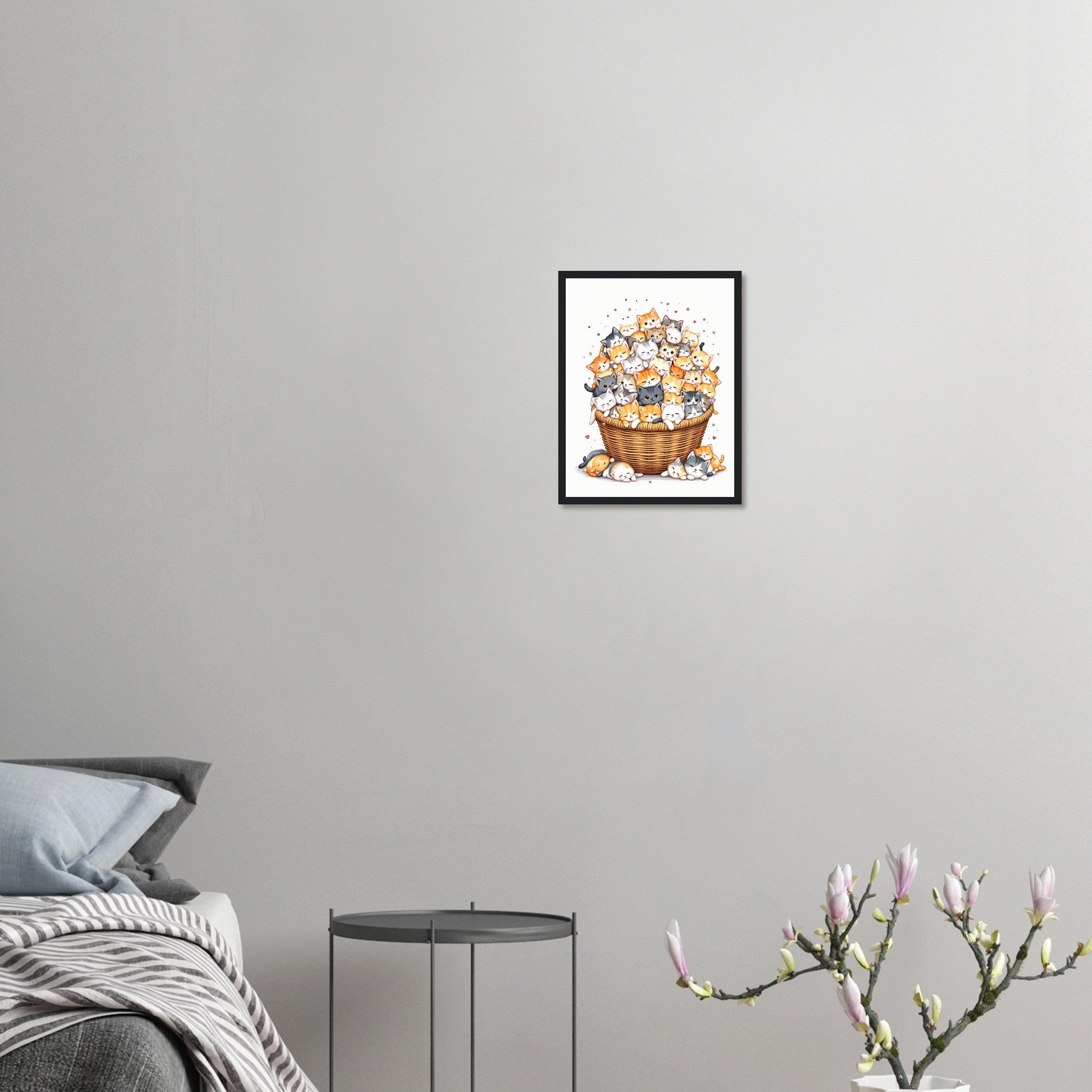 Kitten Basket Art Framed Print Wall Art Ready to Hang UK Framed Art Print — detail view | Wild Thread Co
