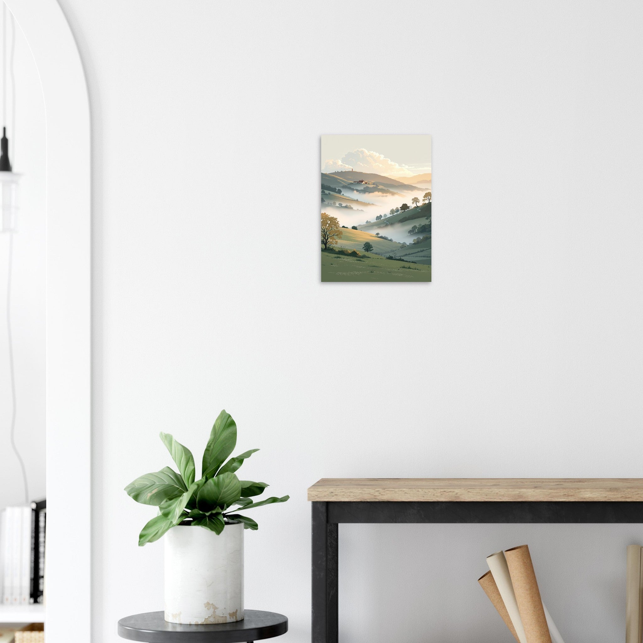 Morning Mist Valley Farm British Countryside Gift A1 UK Art Print Poster Wall Ar Art Print — detail view | Wild Thread Co