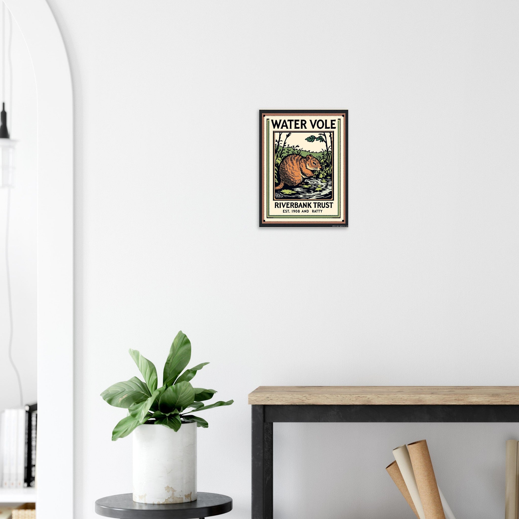 Water Vole Vintage Travel Poster Art Print — detail view | Wild Thread Co