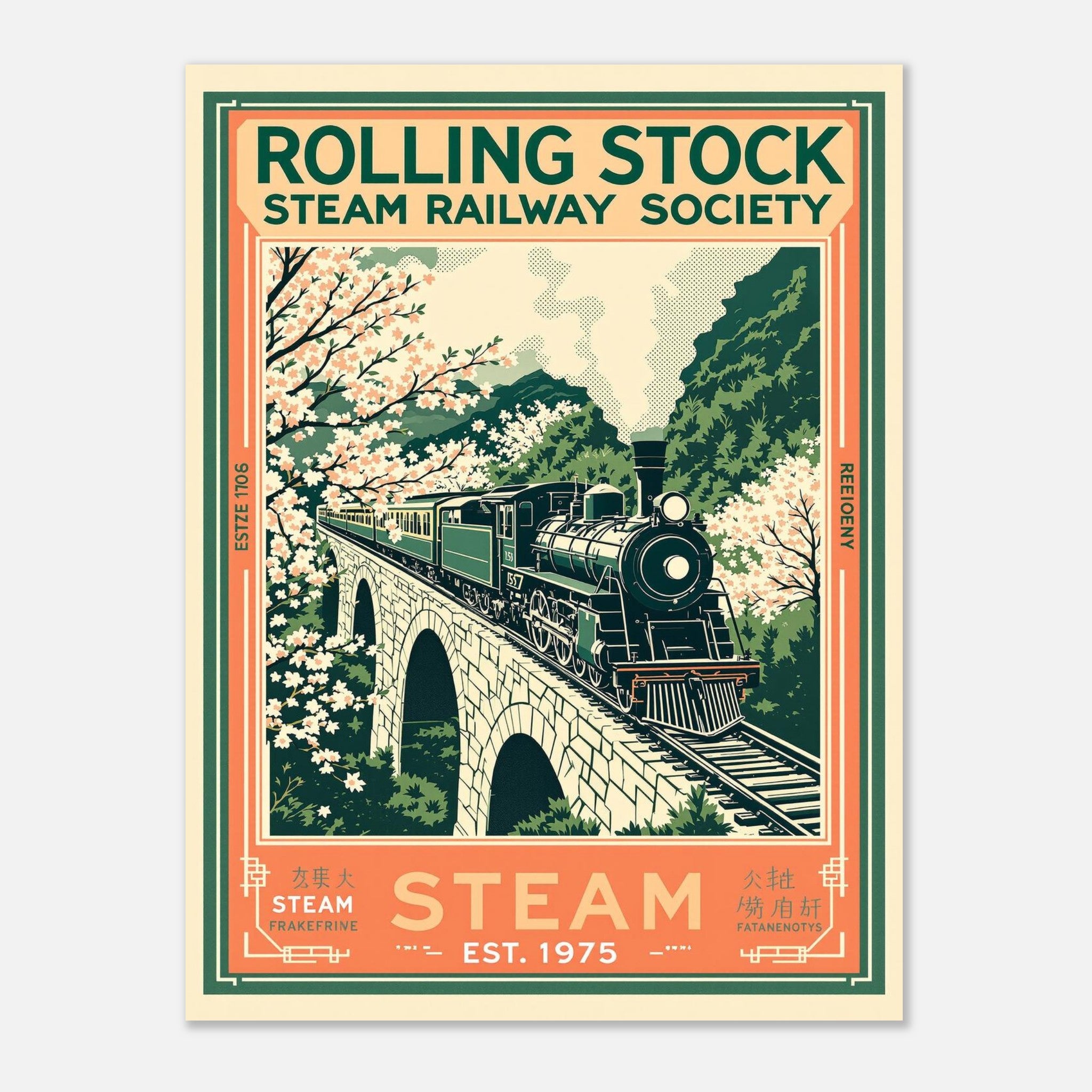 Rolling Stock Vintage Travel Poster Art Print — detail view | Wild Thread Co