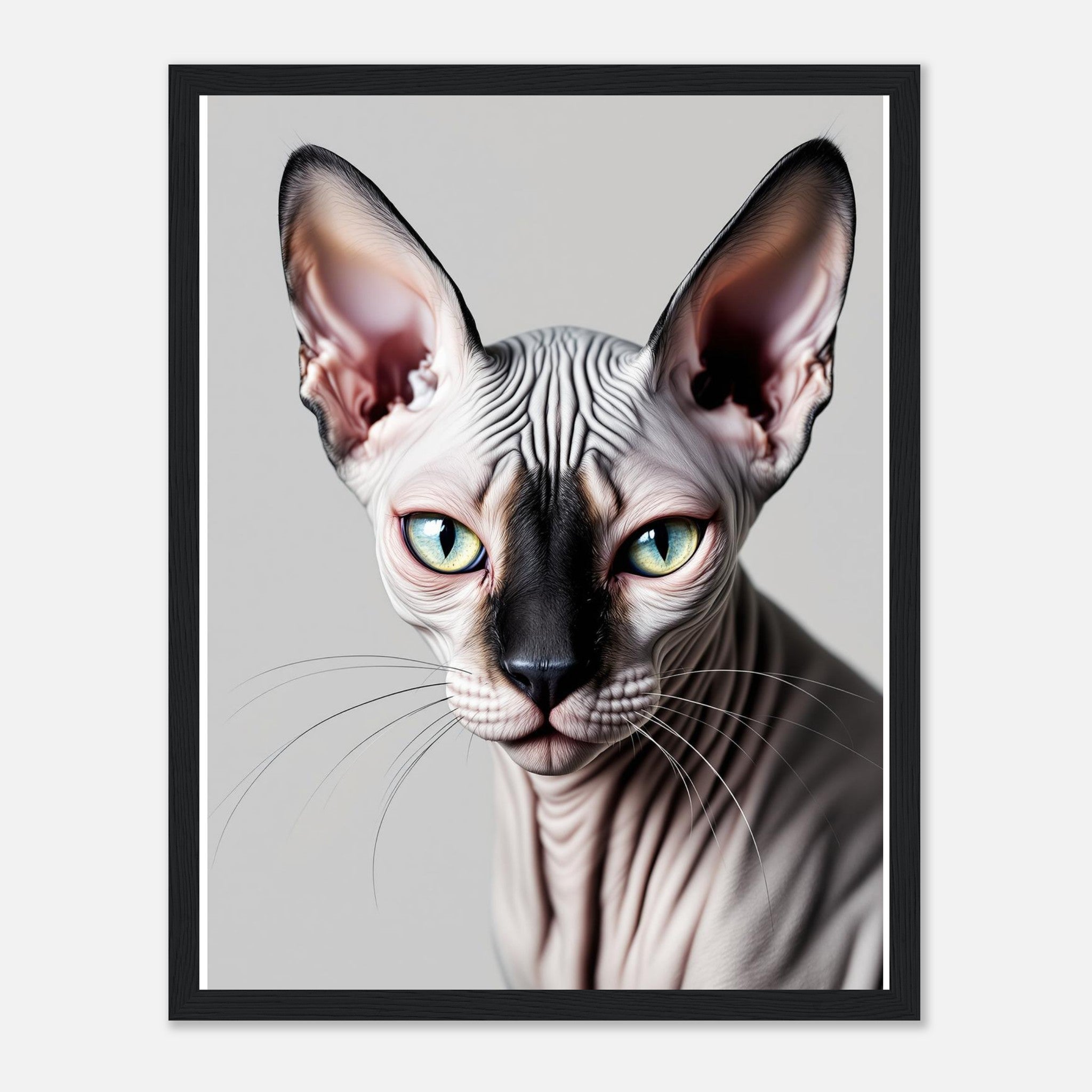 Sphynx Cat Portrait Framed Art Print — detail view | Wild Thread Co
