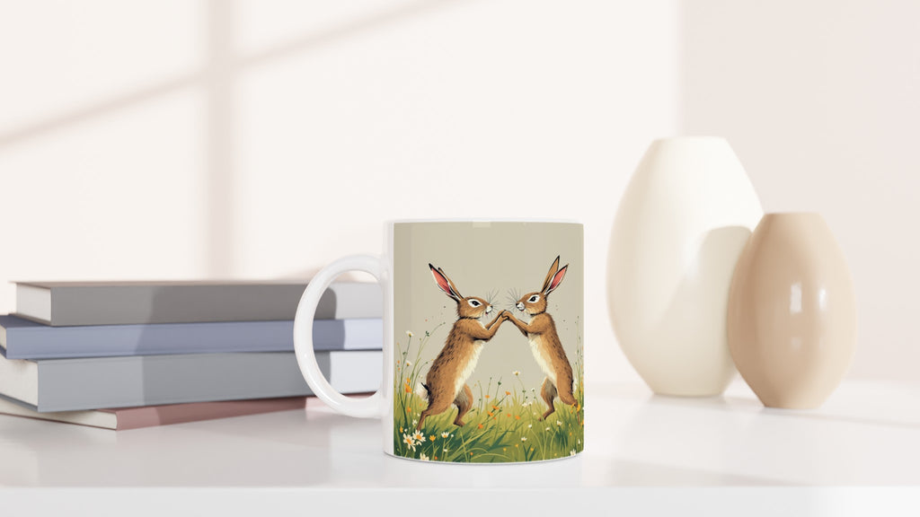 hare boxing Mug — detail view | Wild Thread Co