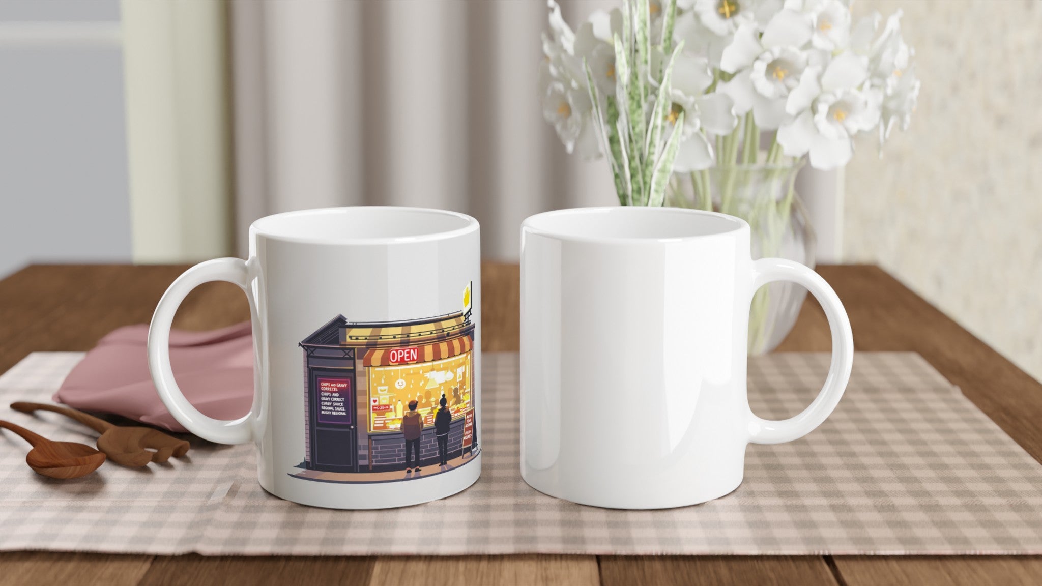 Chip Shop Night Neon Mug — detail view | Wild Thread Co