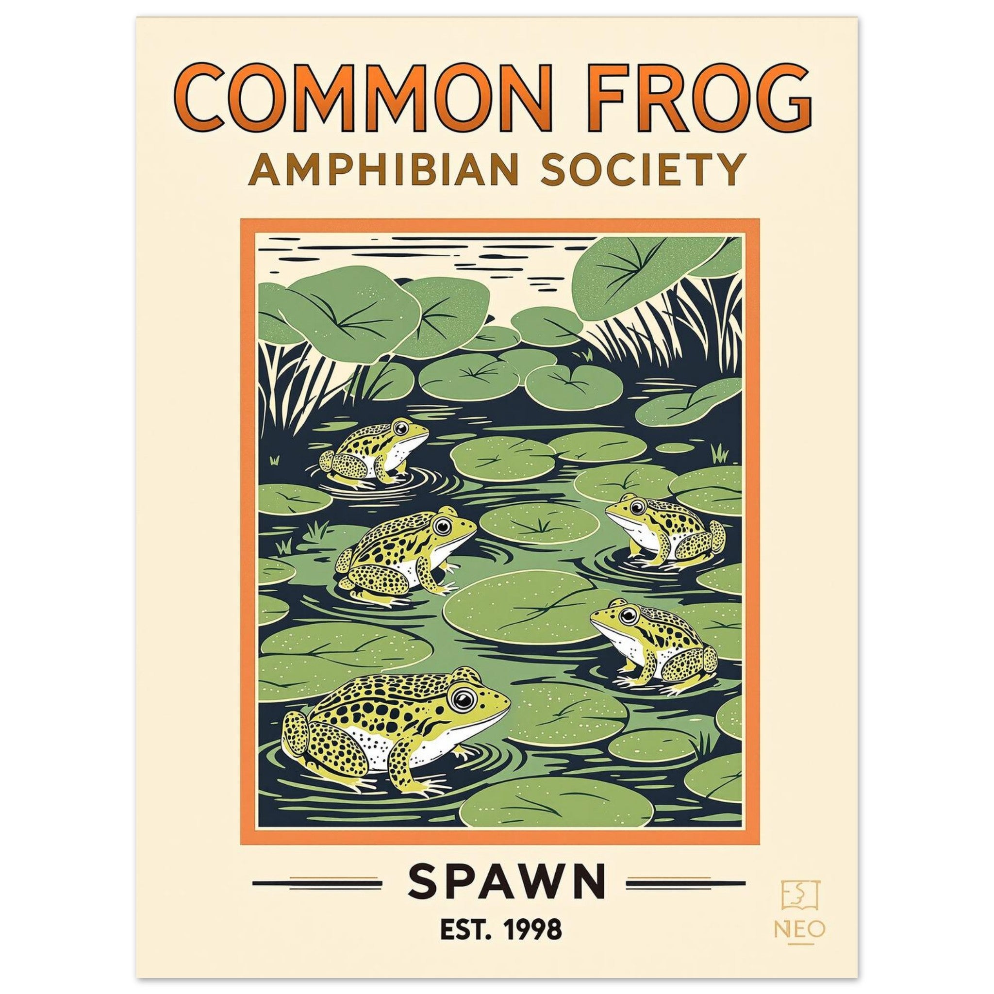 Common Frog Vintage Travel Poster Art Print — detail view | Wild Thread Co