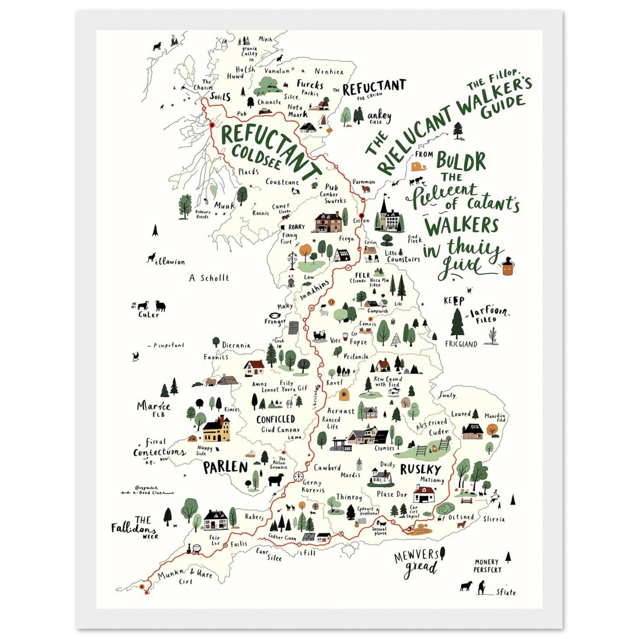 Gorpcore Dog Walking Countryside Framed Print Wall Art Ready to Hang Framed Art Print — detail view | Wild Thread Co
