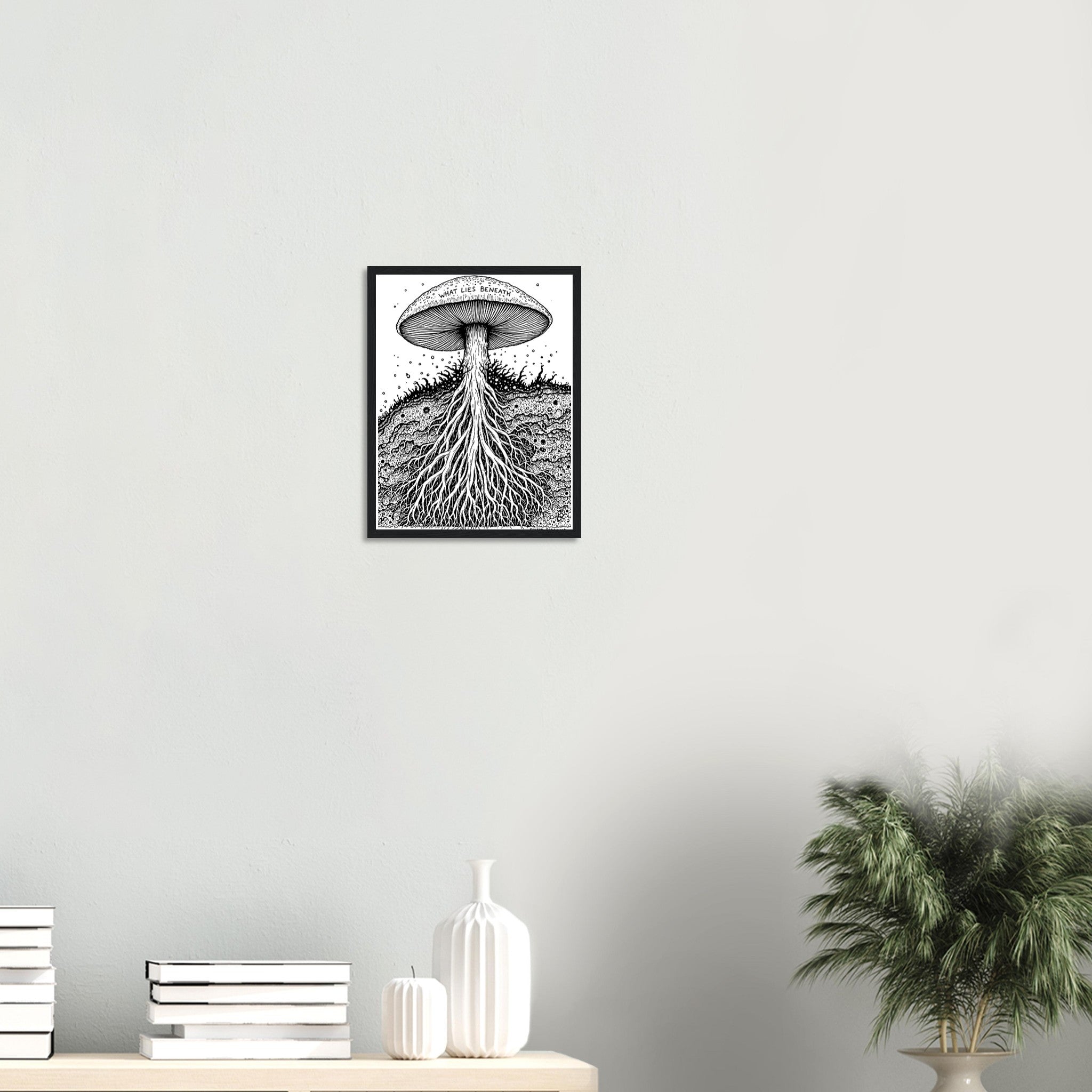 Dark Academia Mushroom Foraging Deep Framed Print Wall Art Ready to Framed Art Print — detail view | Wild Thread Co