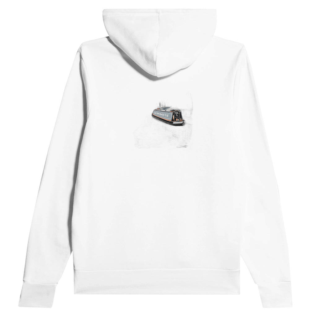 Canal Narrowboat Slow Down Hoodie — detail view | Wild Thread Co