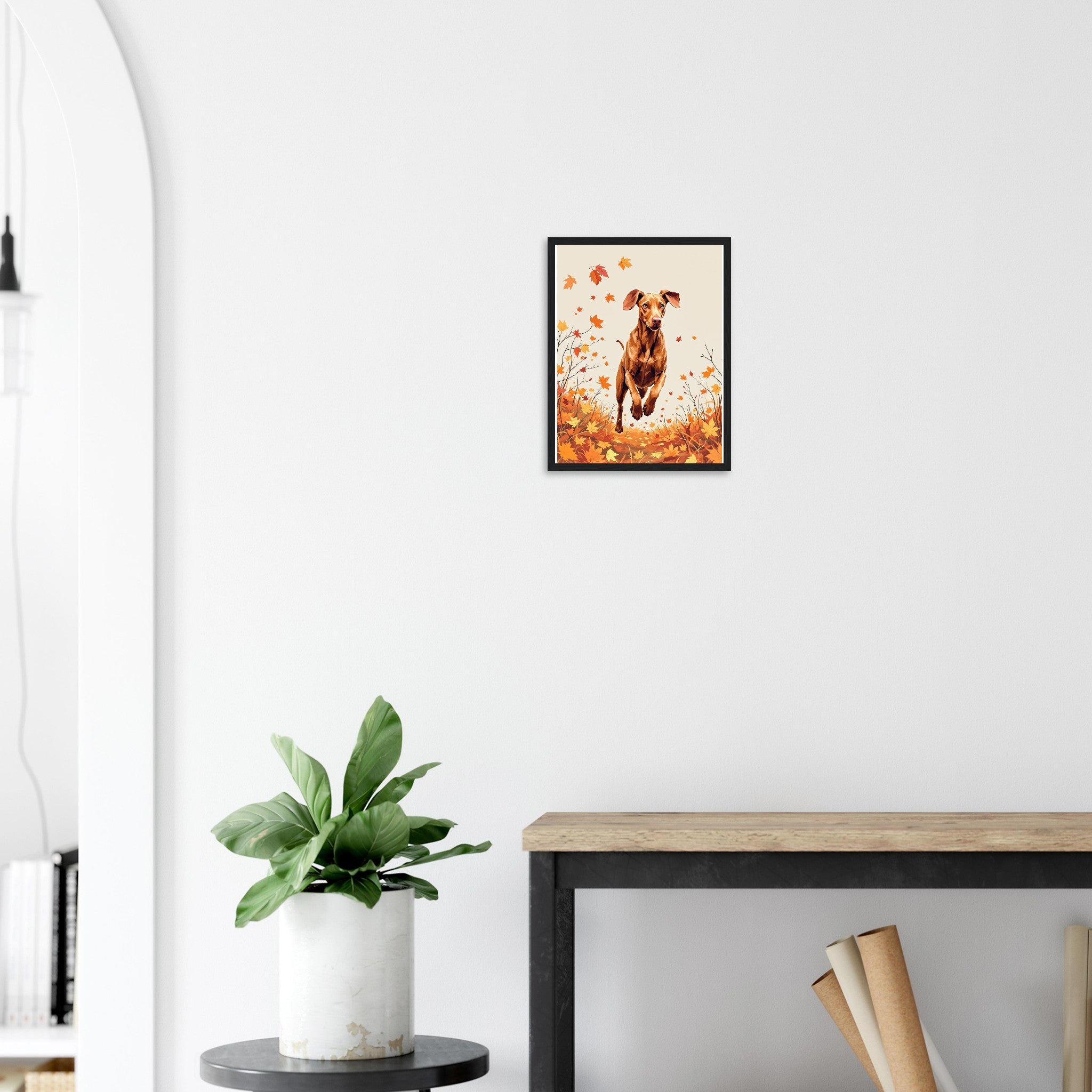 Vizsla Autumn Framed Art Print — detail view | Wild Thread Co