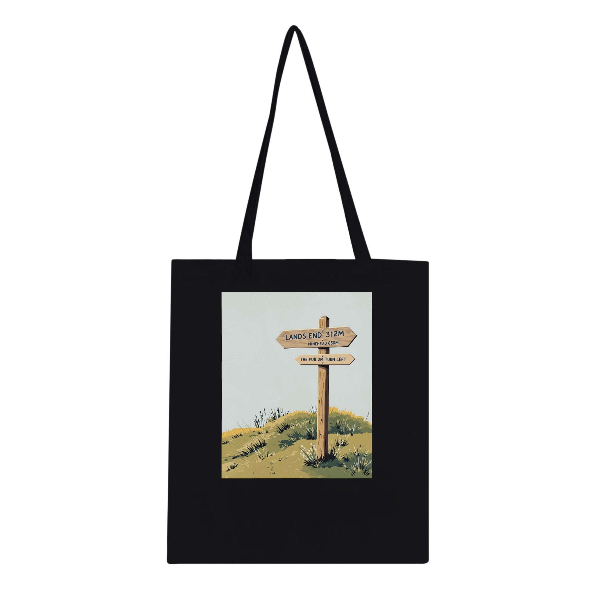 Coastal Path Signpost Humour Tote Bag Cotton Shopper UK Tote Bag — detail view | Wild Thread Co