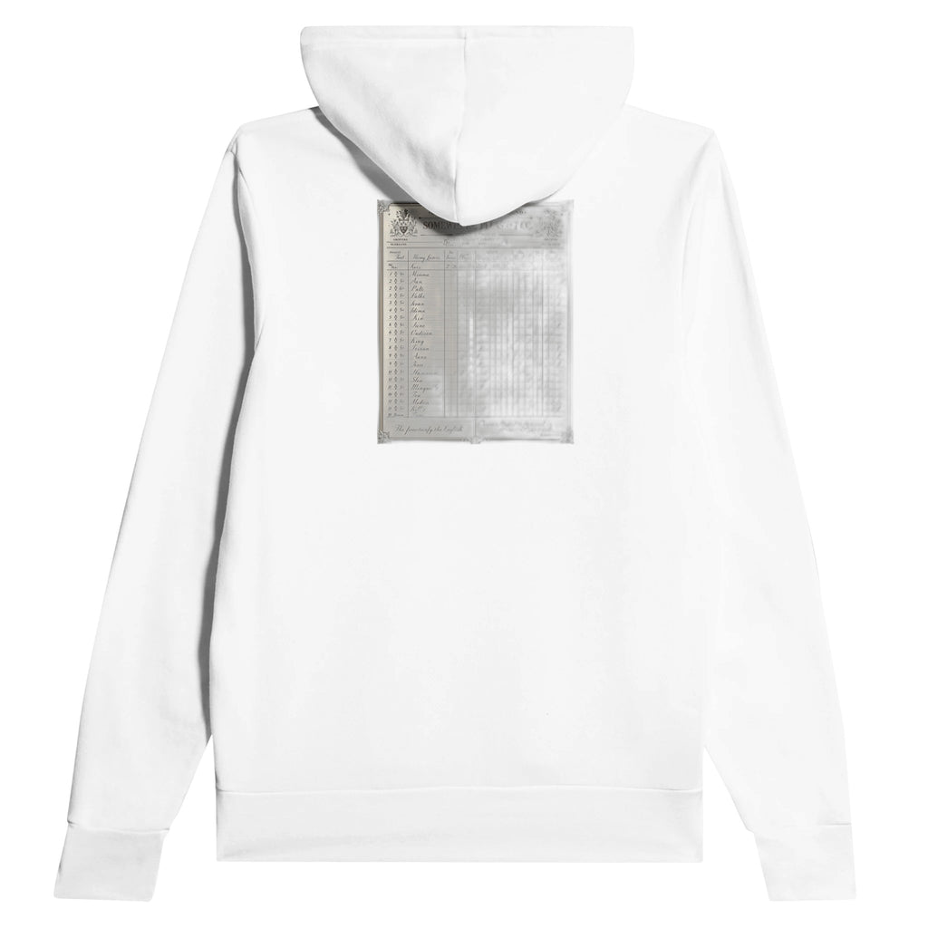 Edwardian Cricket Scorecard Hoodie — detail view | Wild Thread Co