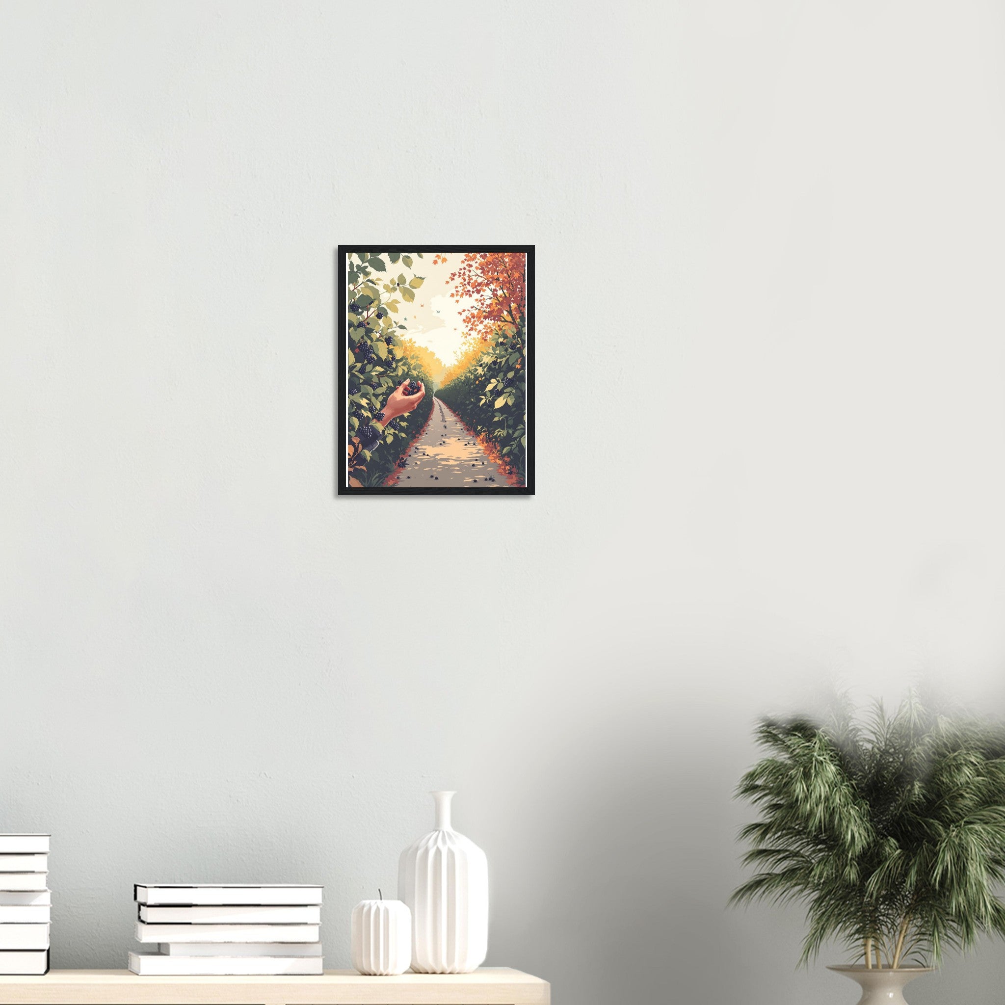 Hedgerow Blackberry Foraging Framed Print Wall Art Ready to Hang UK Framed Art Print — detail view | Wild Thread Co