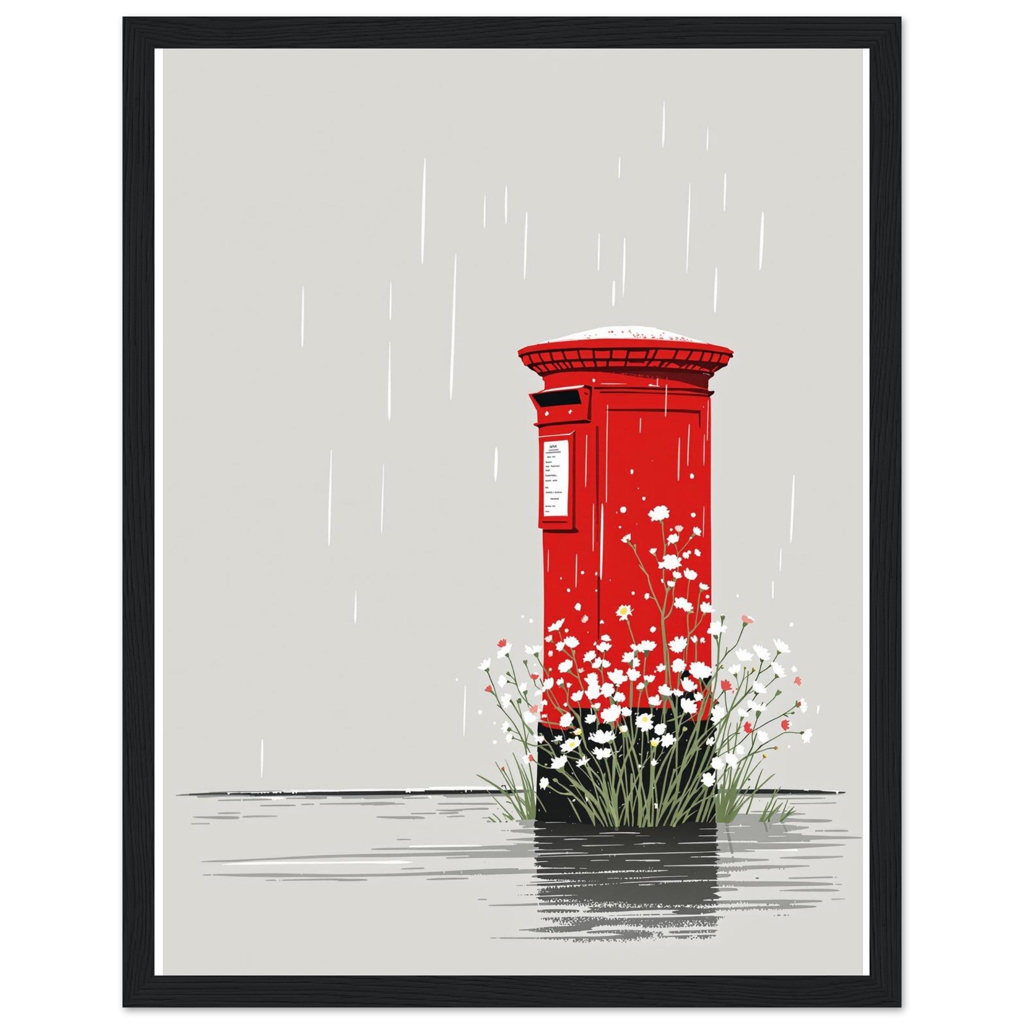 Red Postbox In The Rain Framed Print Wall Art Ready to Hang UK — Framed Art Print | Wild Thread Co UK