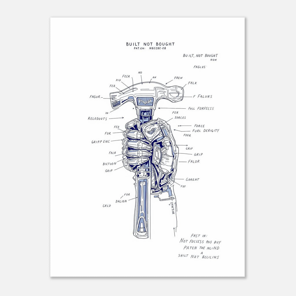 Builder Patent Hand Drawing A1 Art Print Art Print — detail view | Wild Thread Co