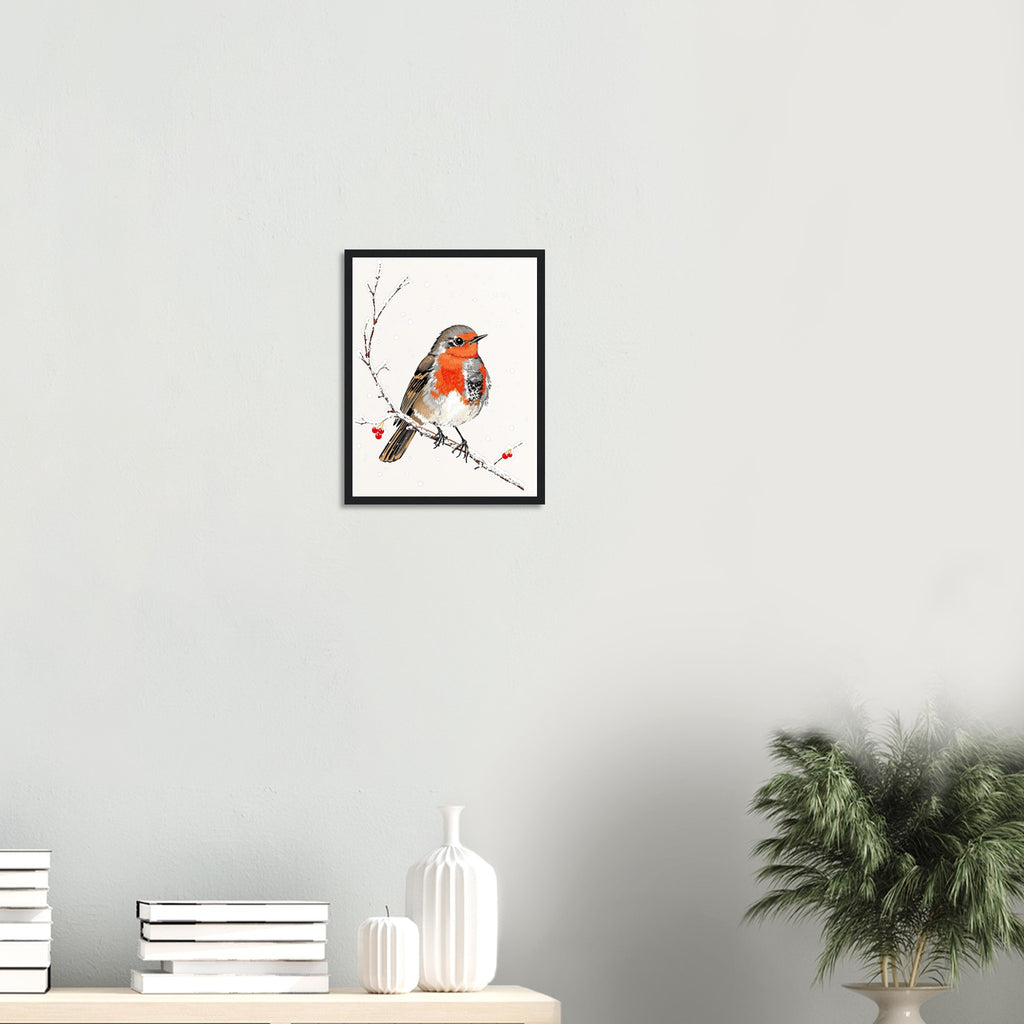 Robin Redbreast Art Framed Print Wall Art Ready to Hang UK Framed Art Print — detail view | Wild Thread Co